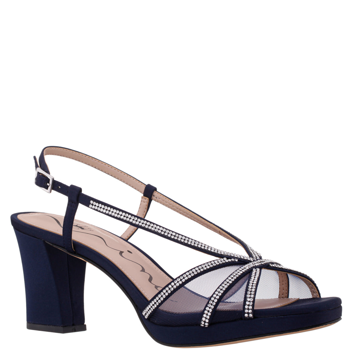 Nina Women's Bonney Rhinestone Block Heel Dress Sandals - Navy