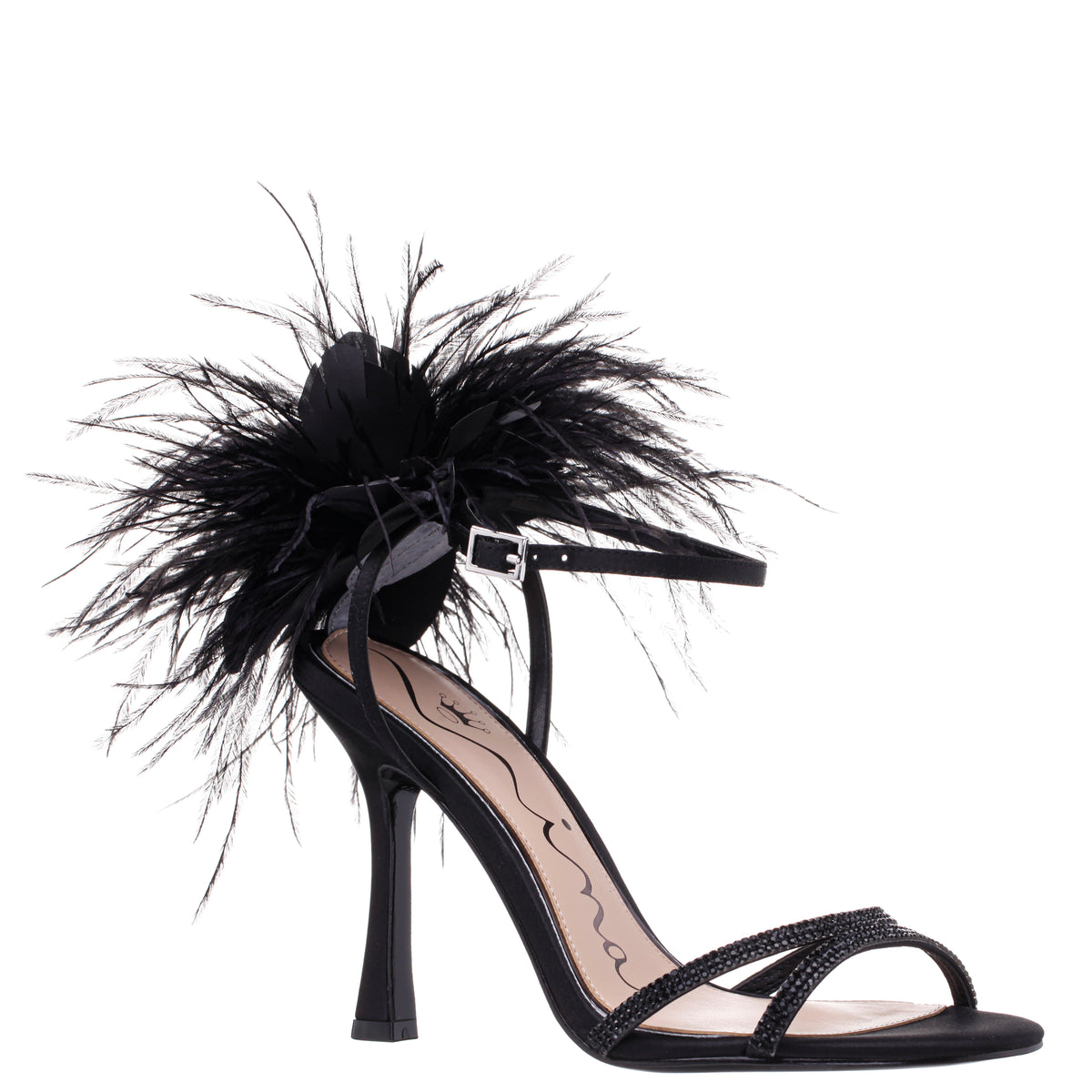 Womens Demi Black Satin High-Heel Sandals with Black  display picture 1