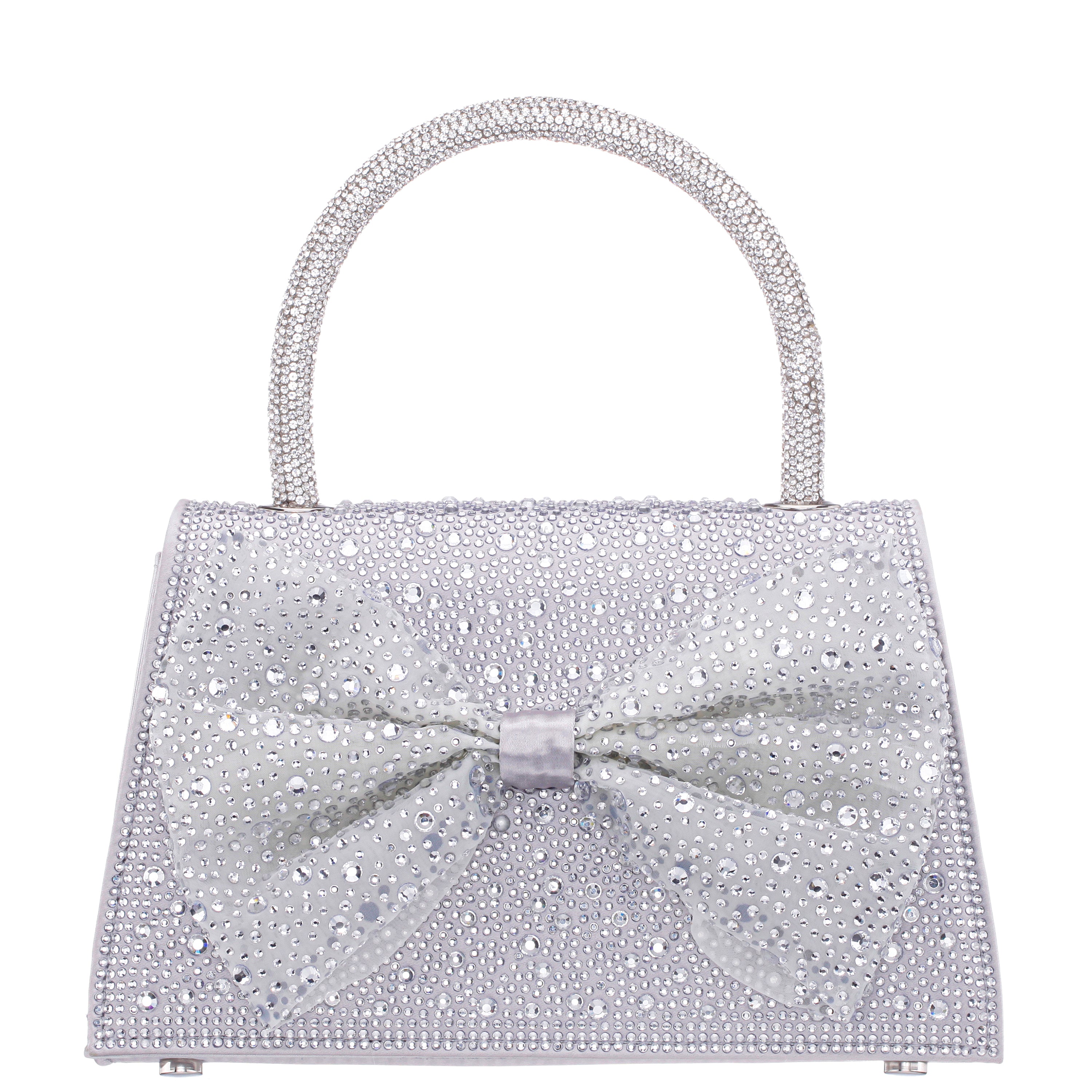 Womens Legacy Silver Glass Crystal / Satin Handle Satchel | Nina Shoes