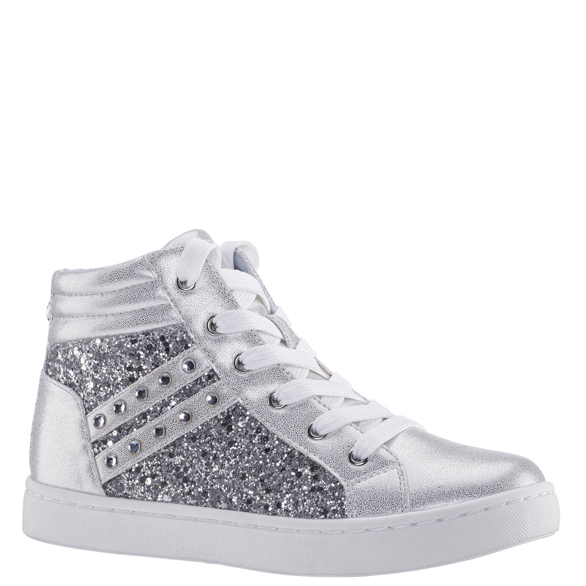 Girls Michaela Silver Glitter High Top Sneakers | Nina Shoes 