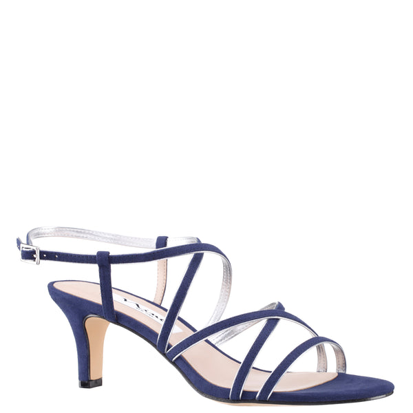 Womens Neli Navy Strappy Shoes Sandal Suedette | Nina Mid-Heel