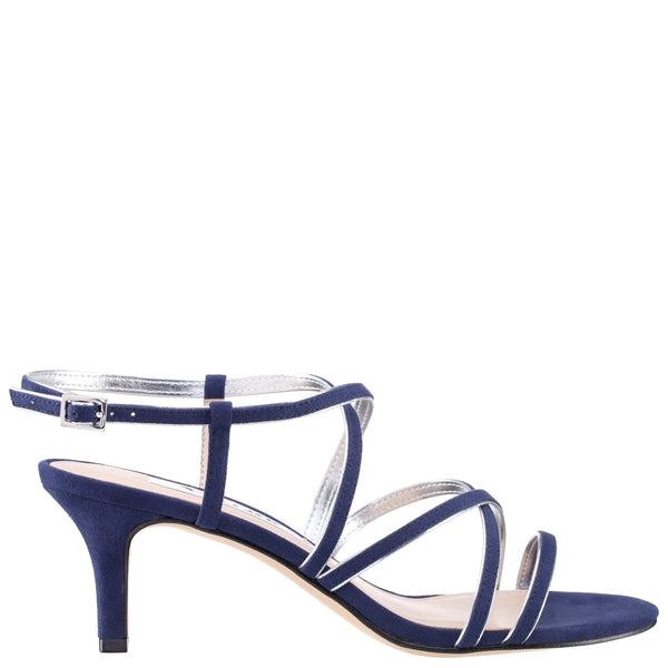 Womens Neli Navy Suedette Strappy | Sandal Mid-Heel Shoes Nina