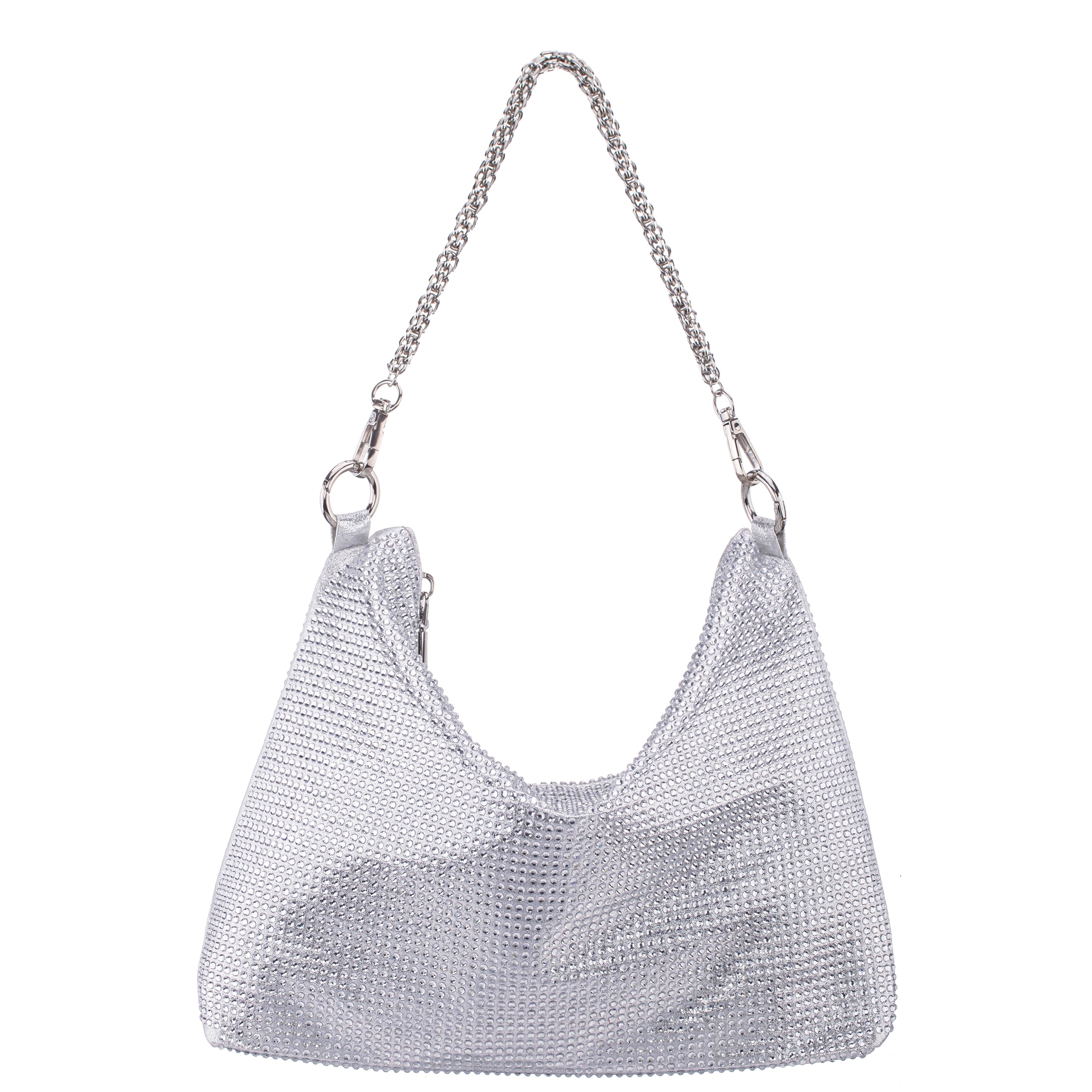 みなと　バケットバッグ　シルバー Womens Soho Silver Glass Crystal / Reflective Suedette Hobo Bag