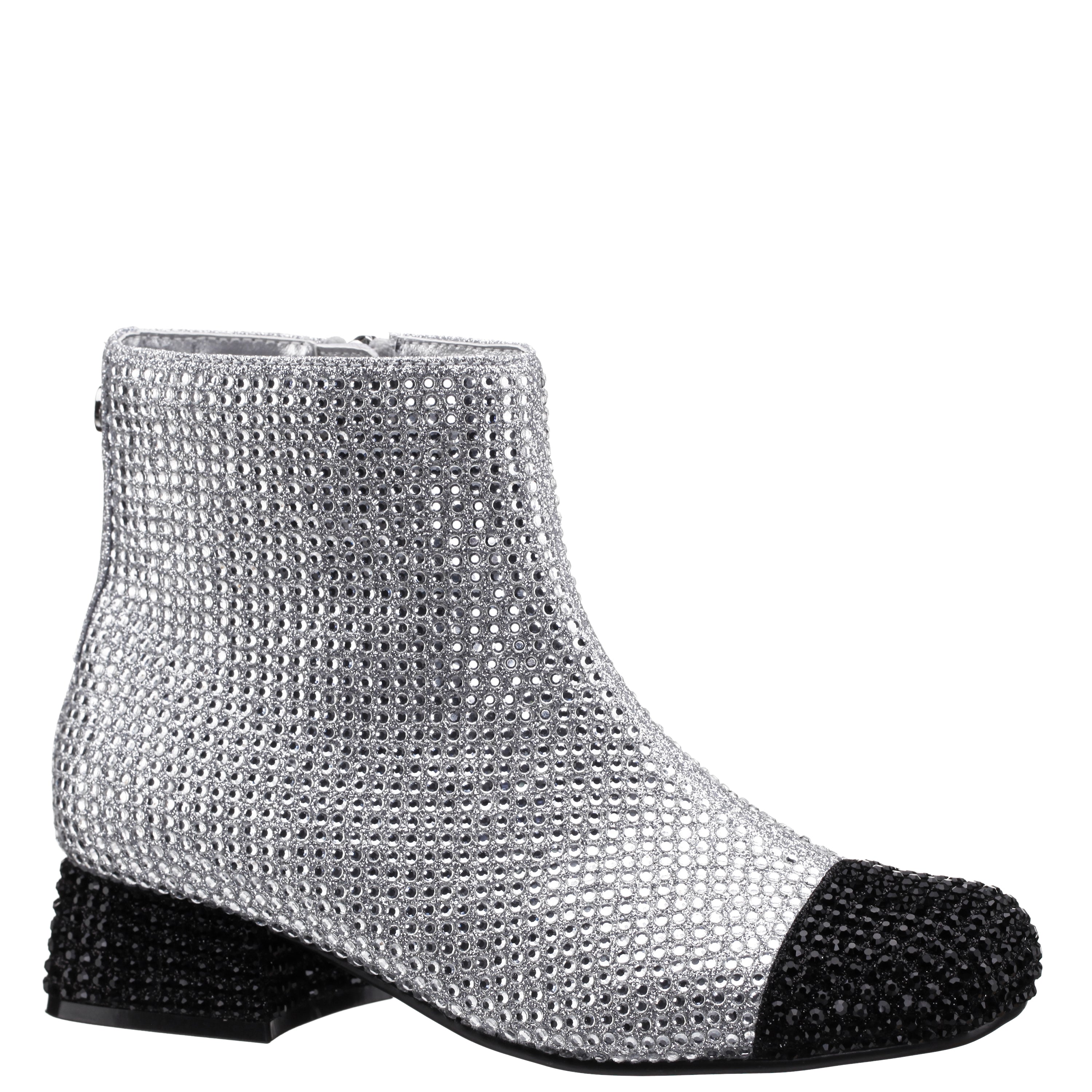 Girls Svet Silver Rhinestud Flare Heel Boots | Nina Shoes