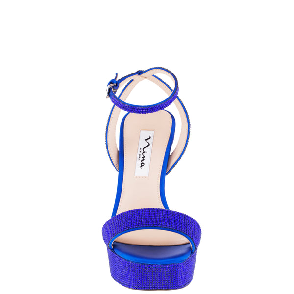 Womens Angella Electric Blue Satin Crystal Block-heel Platform Stiletto  Sandal