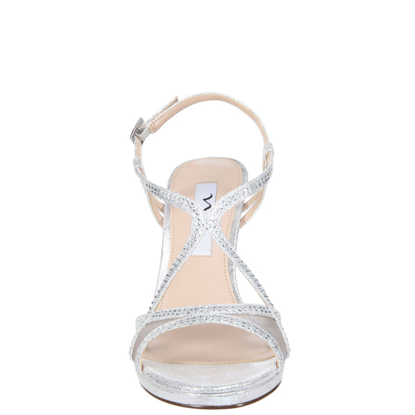 BLOSSOM-SILVER METALLIC SLINGBACK HIGH-HEEL PLATFORM DRESSY SANDAL