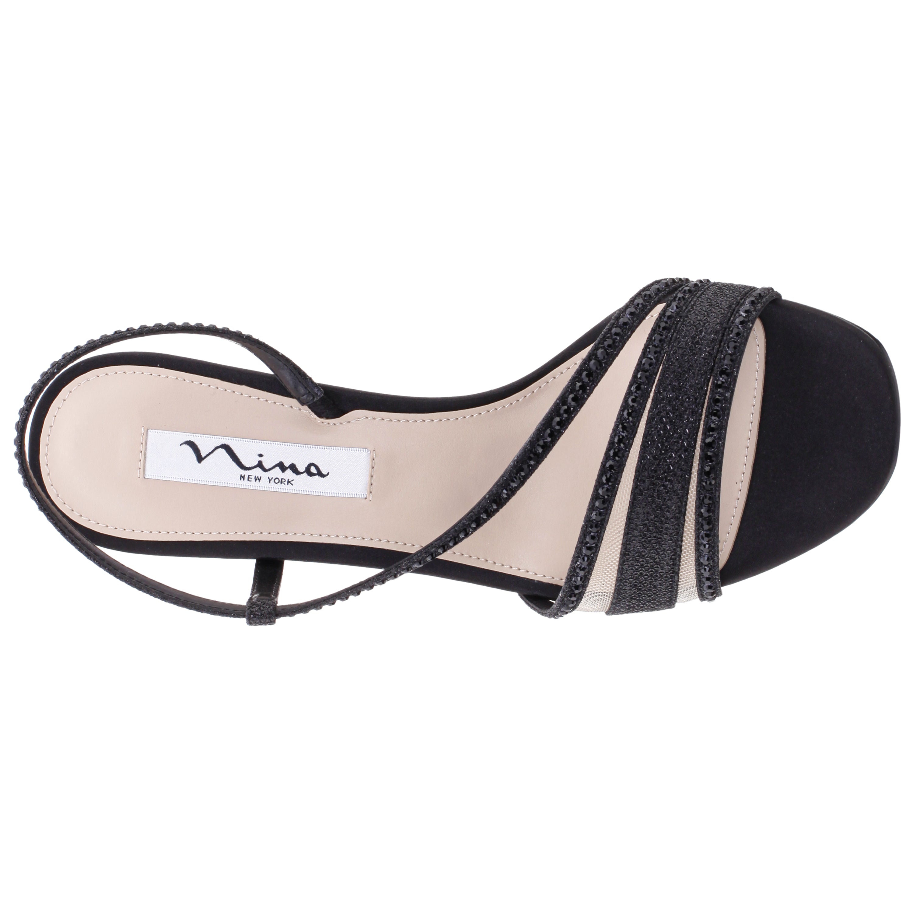 Womens Abbi Black Metallic Mid-Heel Sandal | Nina Shoes