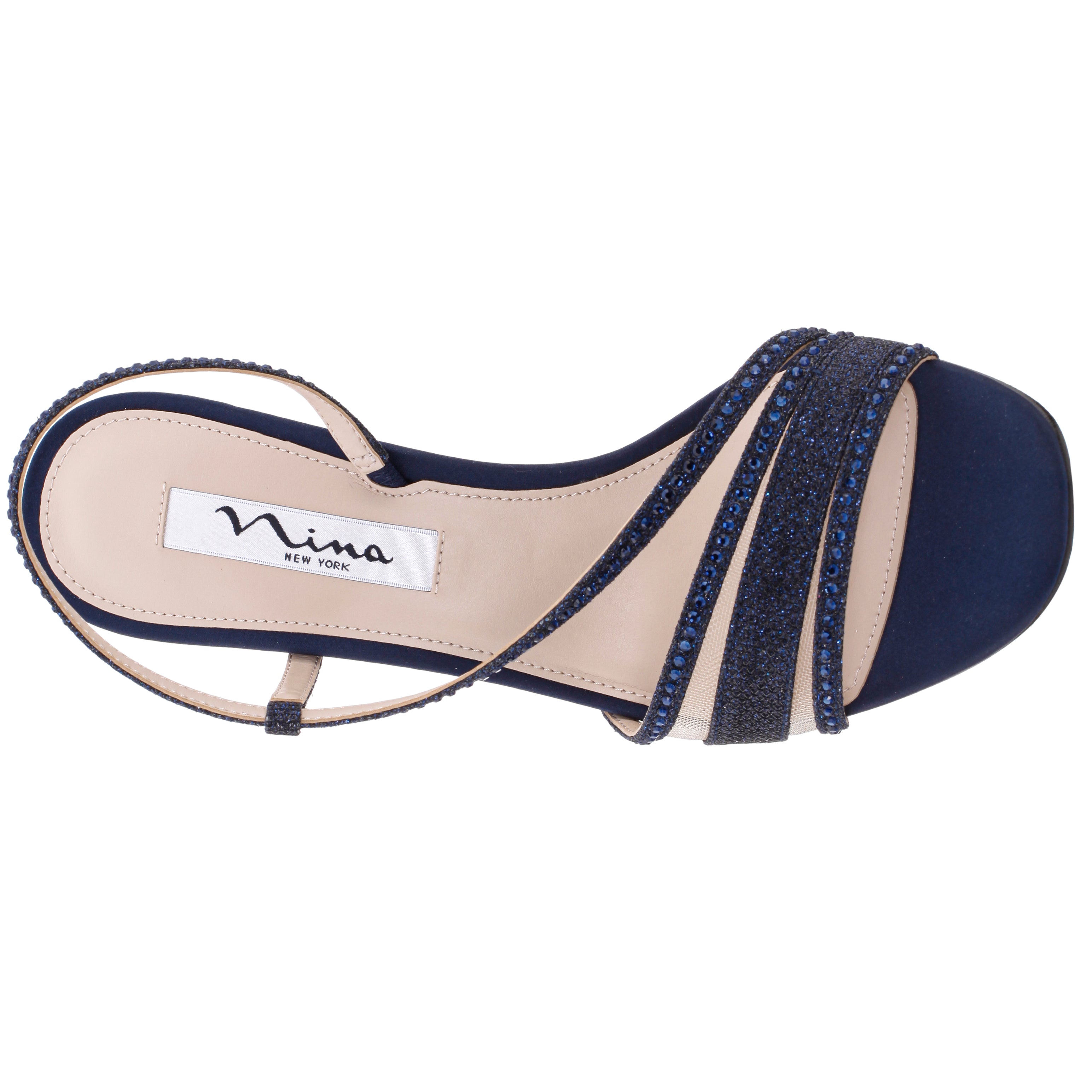 155　Nadia S Womens Abbi Blue Metallic Mid-Heel Sandals | Nina Shoes