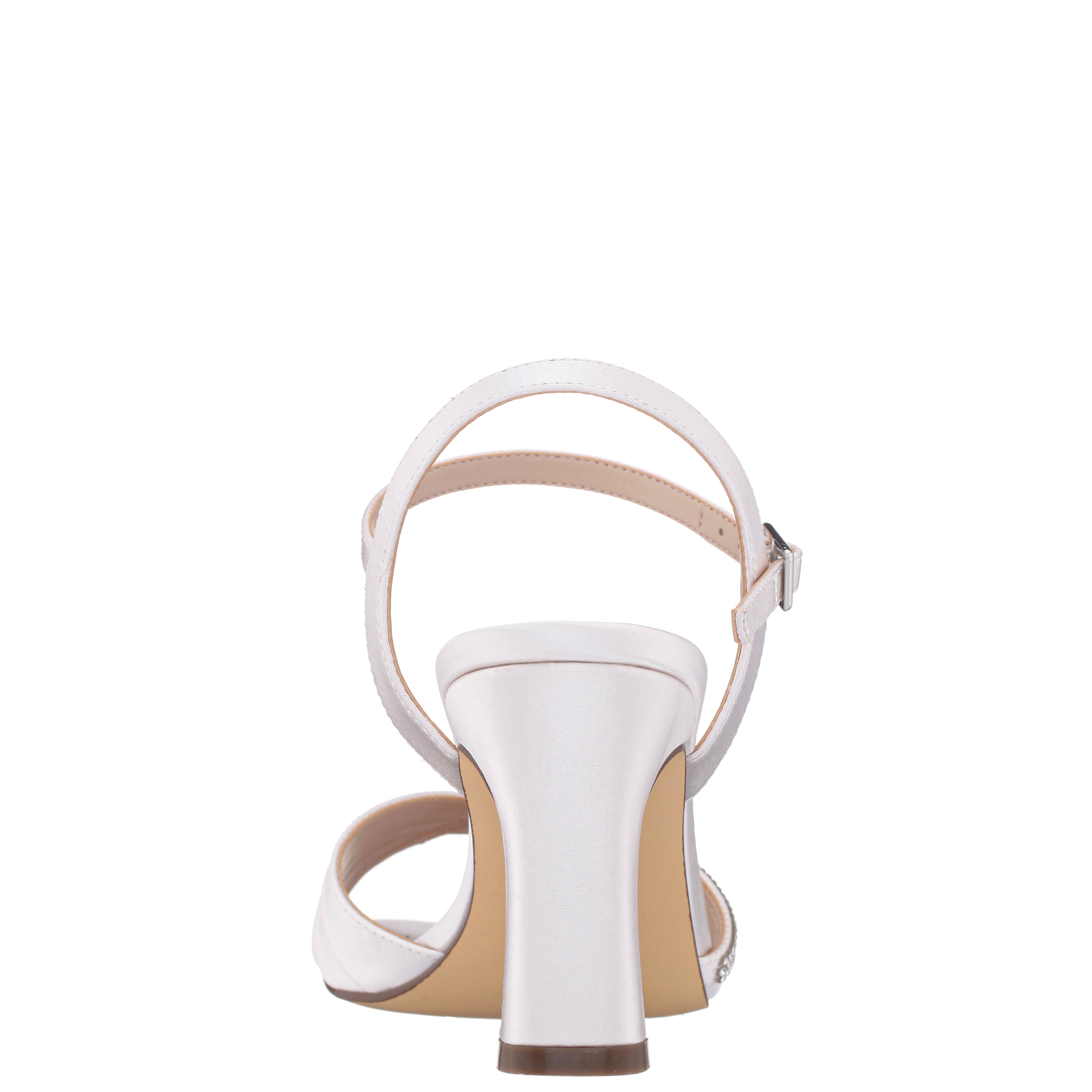 Womens Agnes White Satin Mid-Heel Sandals Nina Shoes