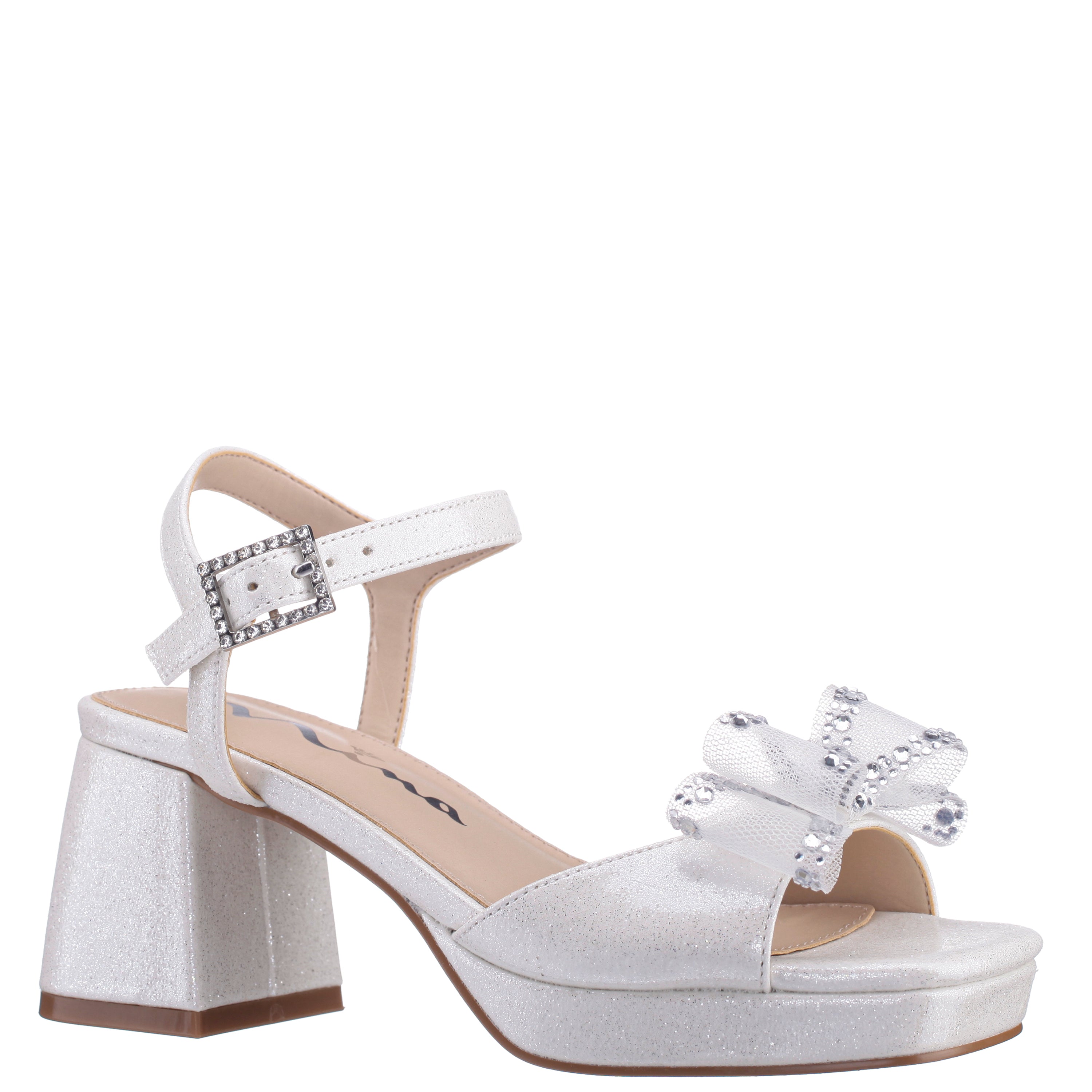 nina Girls Aiza White Glitter Heel Platform Sandal | Nina Shoes