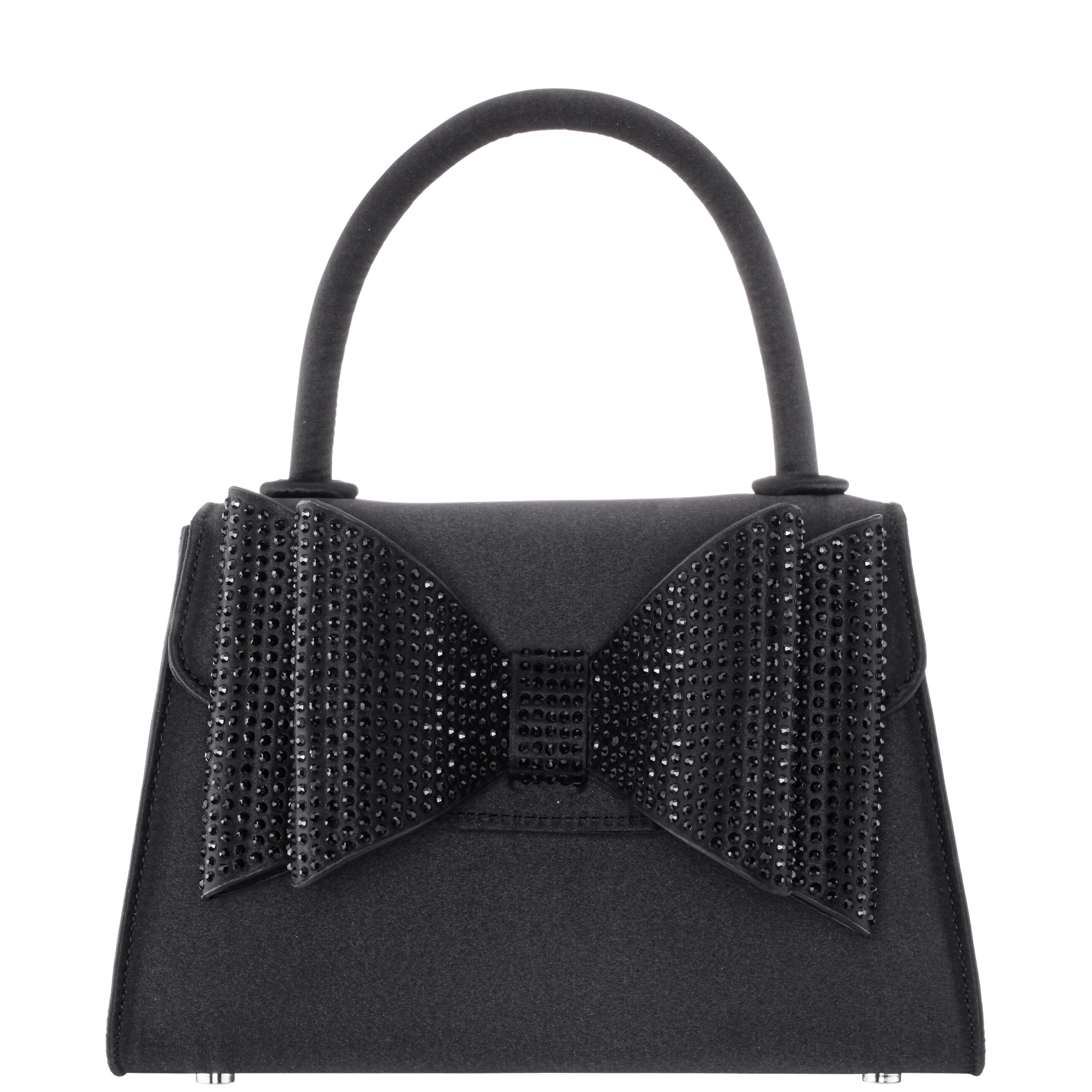 Womens Alila Black Satin/Glass Crystal Satchel Bag | Nina Shoes