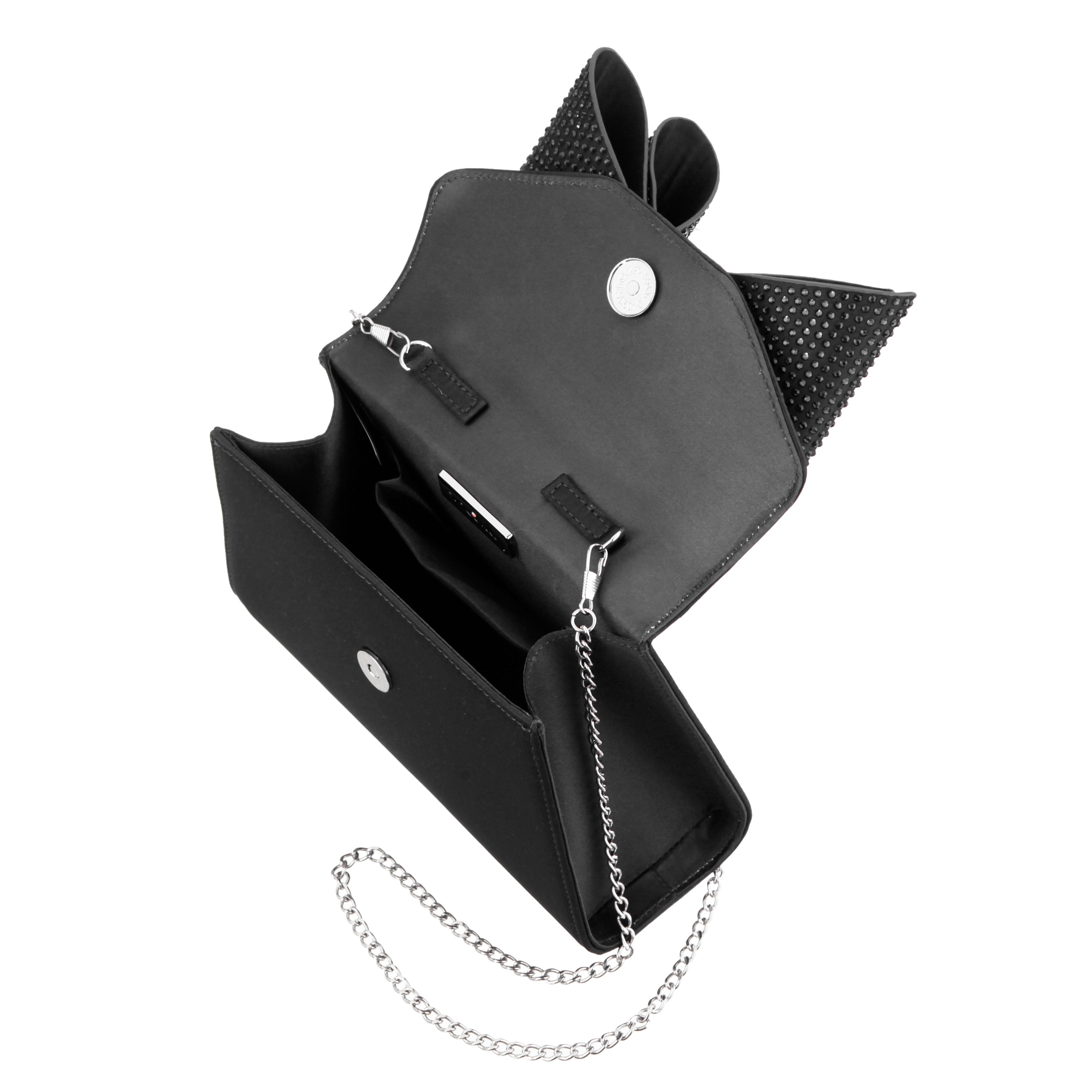 Womens Alila Black Satin/Glass Crystal Satchel Bag | Nina Shoes