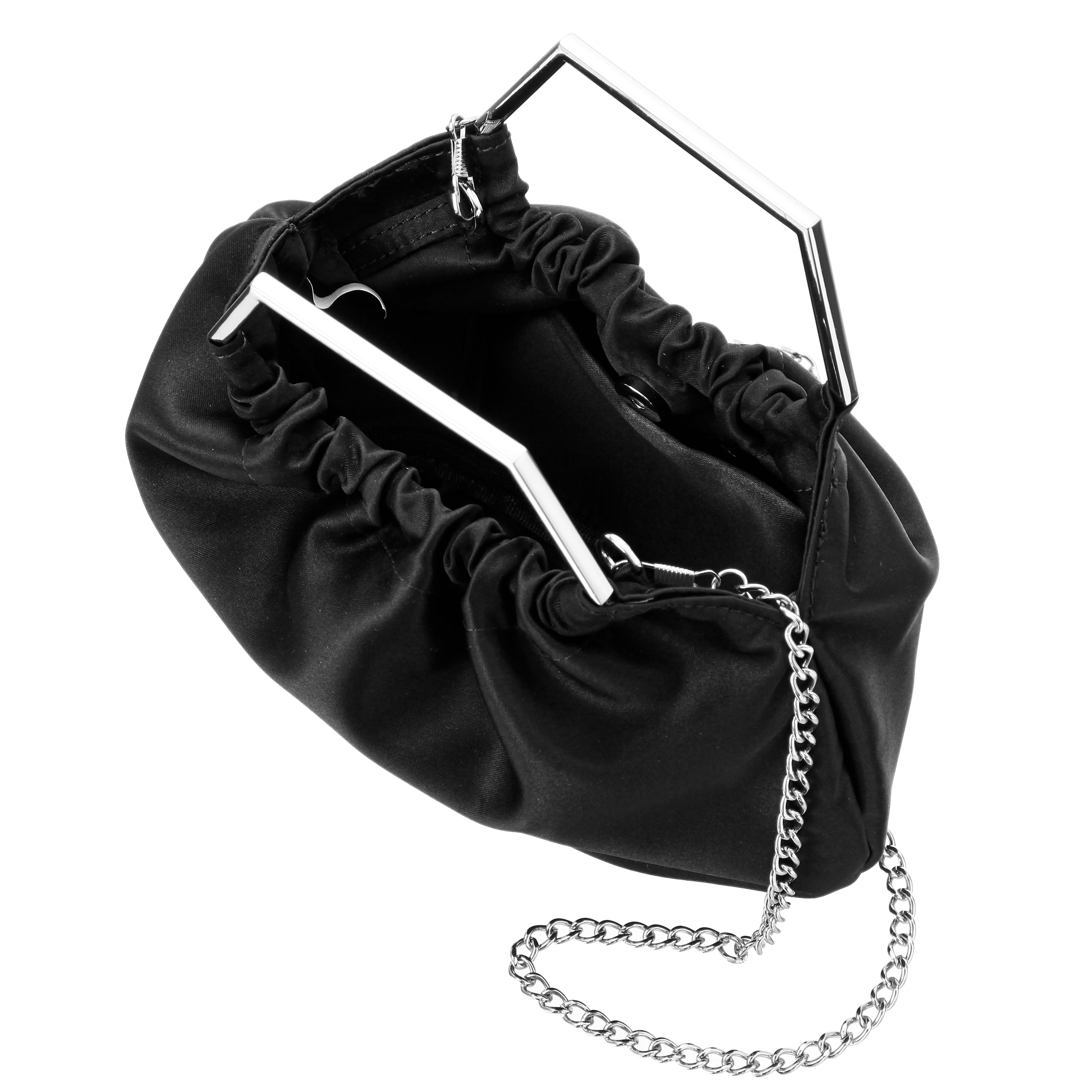 Womens Allison Black Metal Handle Satin Pouch Bag | Nina Shoes
