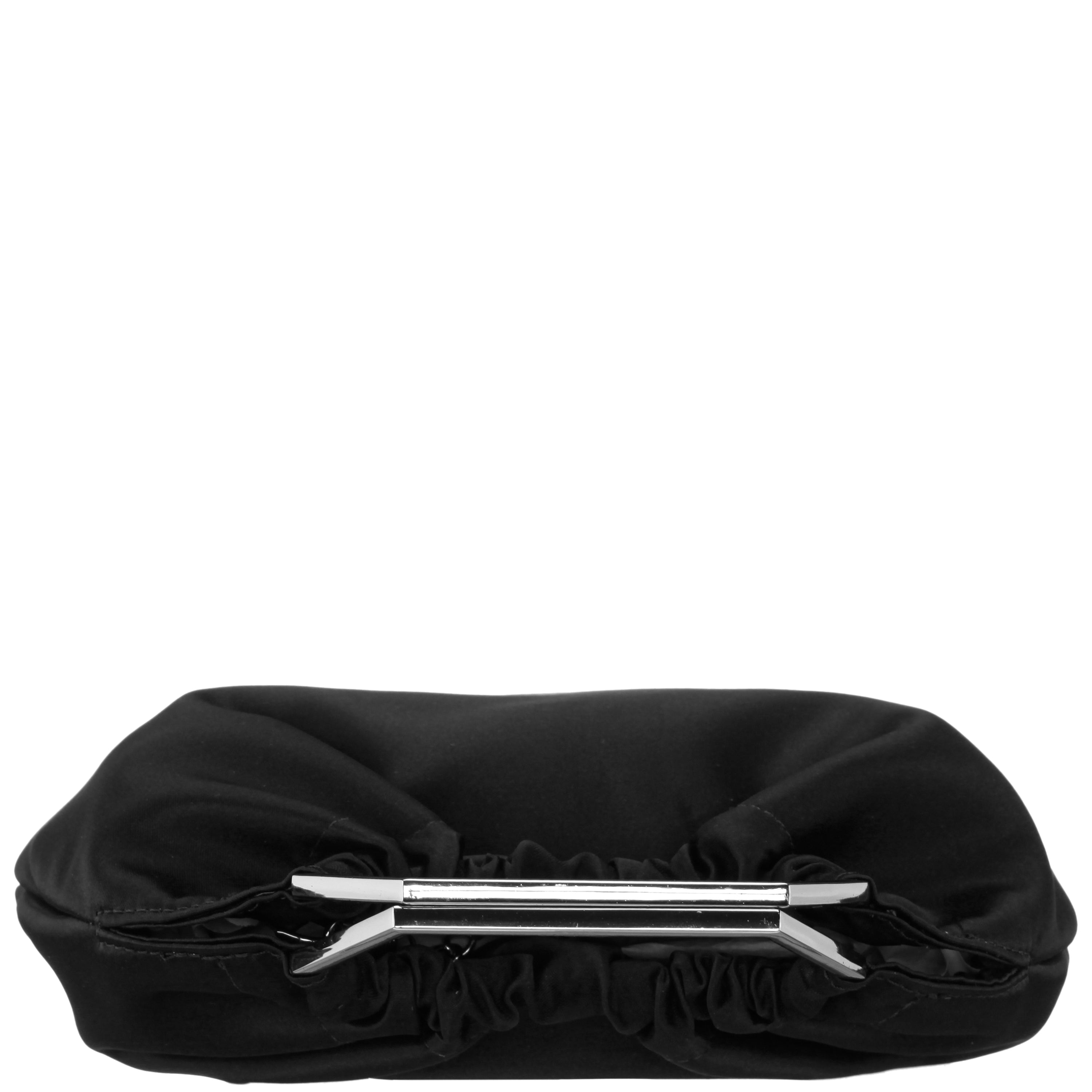 Womens Allison Black Metal Handle Satin Pouch Bag | Nina Shoes