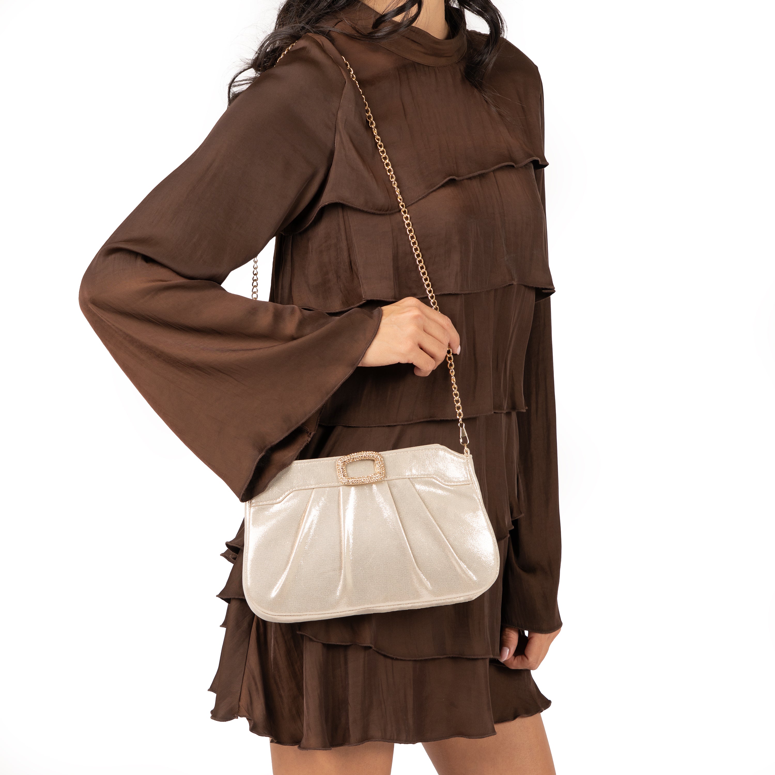 Womens Amy Platino Reflective Suedette Clutch | Nina Shoes
