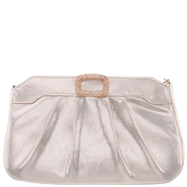 Womens Amy Platino Reflective Suedette Clutch | Nina Shoes
