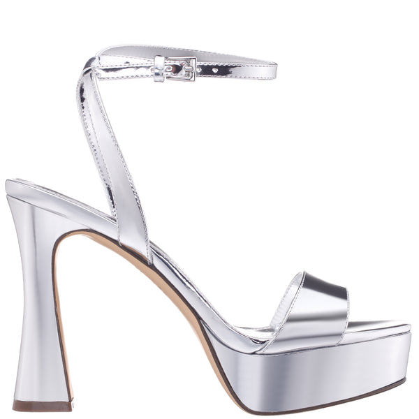 ANTONIA-WOMEN'S SILVER MIRROR METALLIC PATENT ULTRA HIGH PLATFORM SANDAL