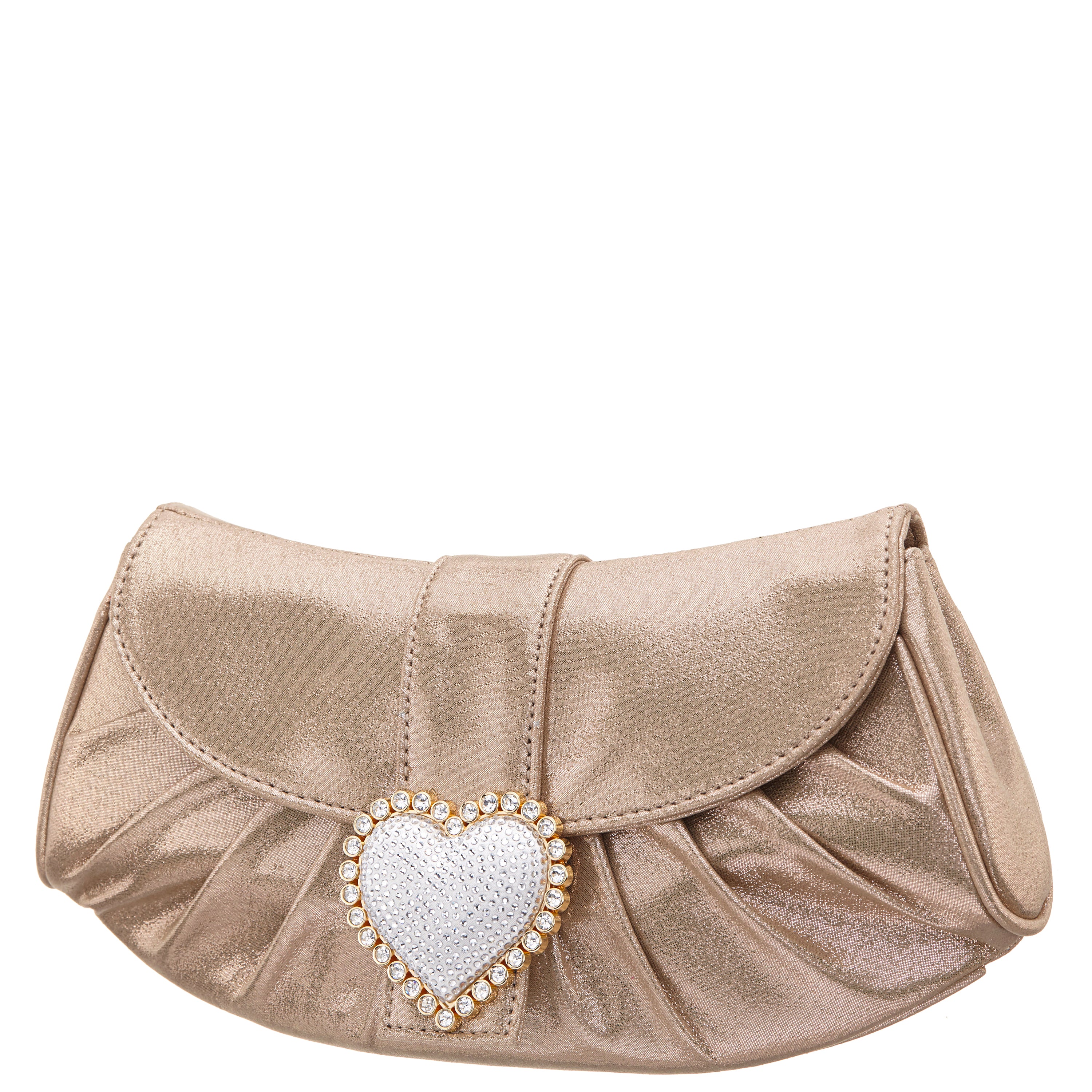 Womens Apolina Beige Crystal Heart Adorned Clutch | Nina Shoes