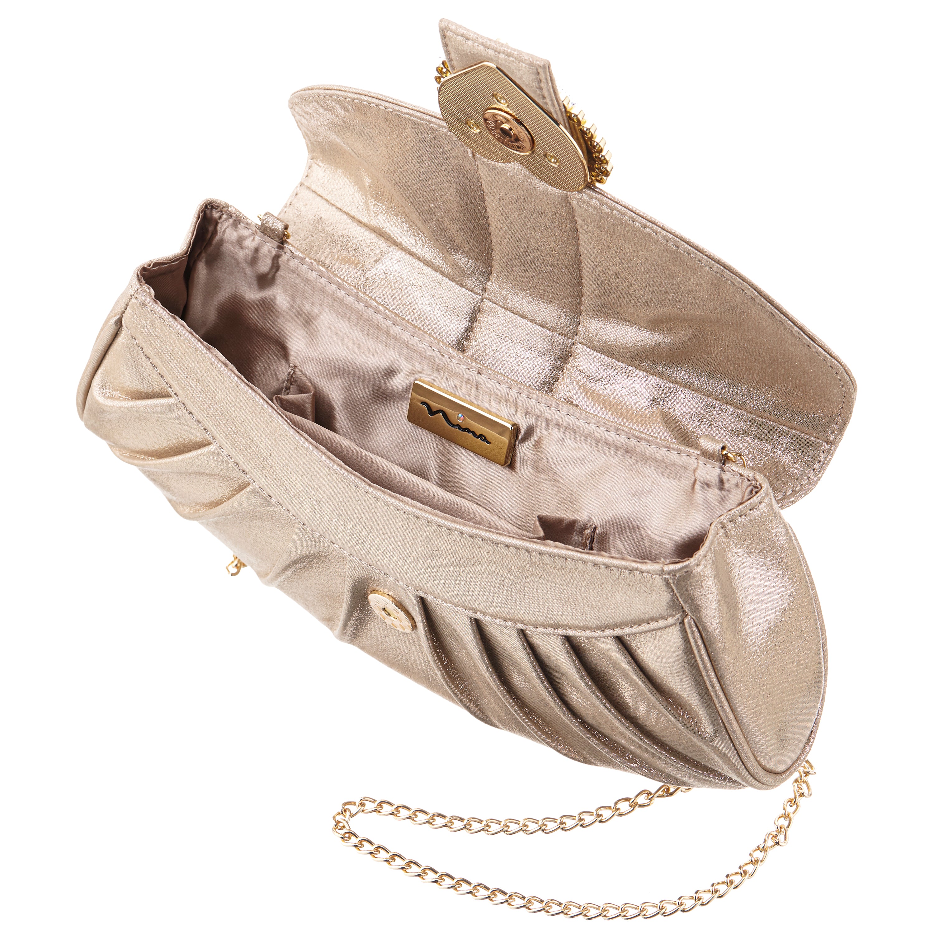 Womens Apolina Beige Crystal Heart Adorned Clutch | Nina Shoes