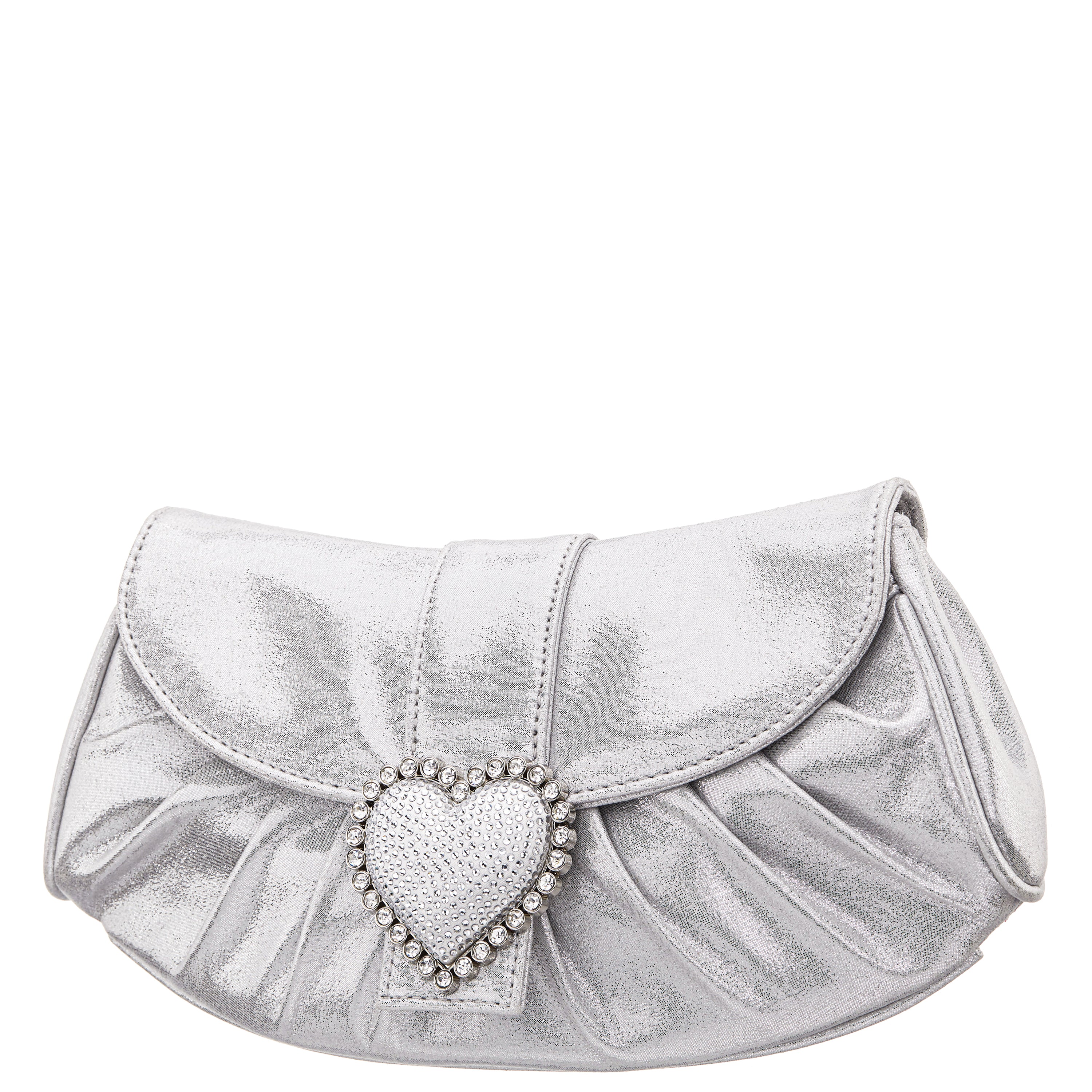 Womens Apolina True Silver Crystal Heart Adorned Clutch | Nina Shoes
