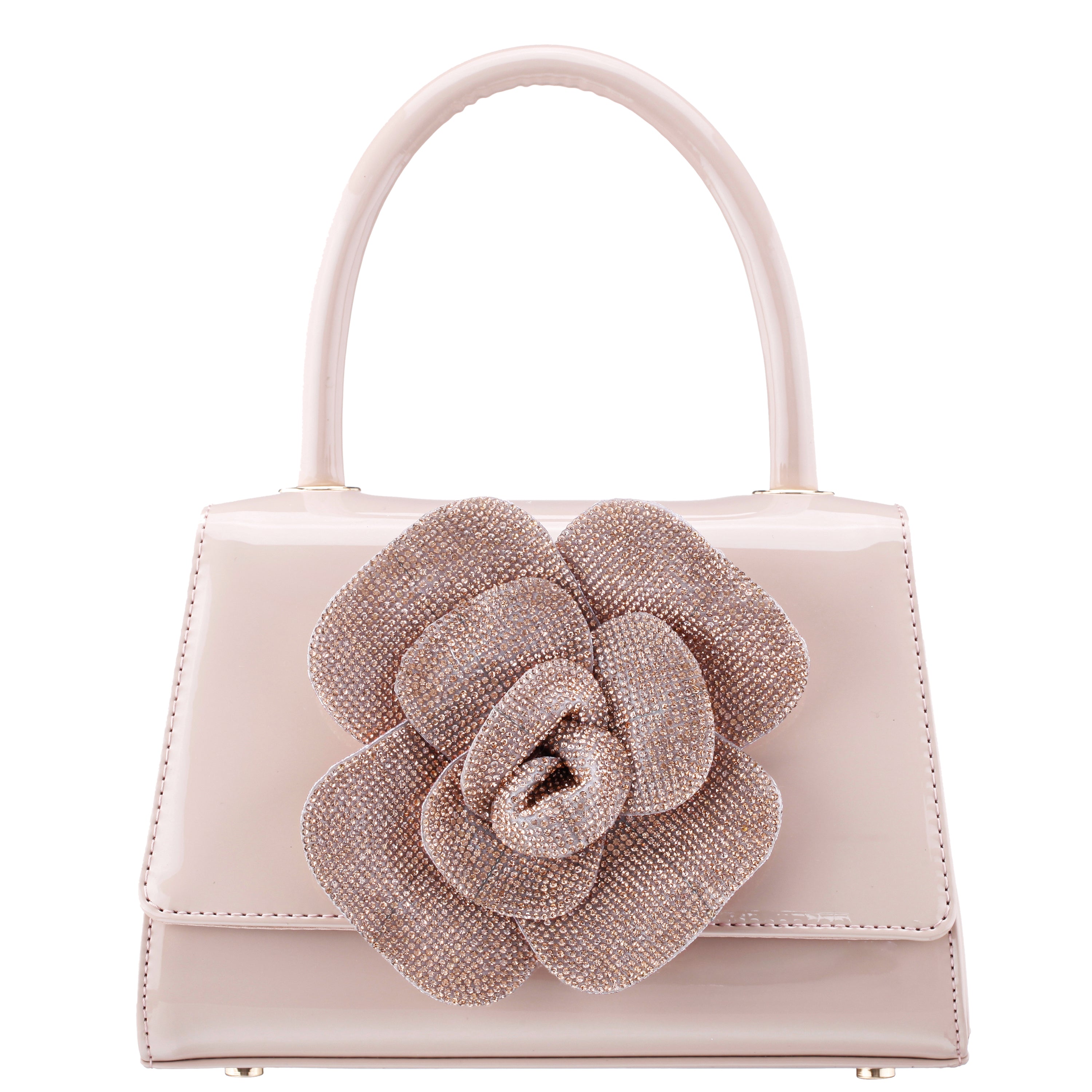 Womens Aubrey Pearl Rose Patent PU/Glass Crystal Handle Satchel