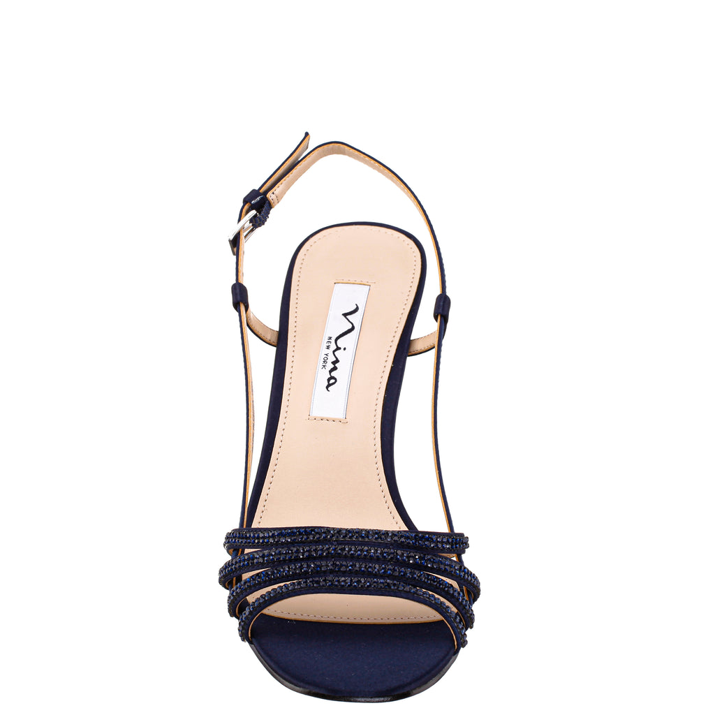 Womens Avaley New Navy Satin With Crystals High Heel Slingback Sandal ...