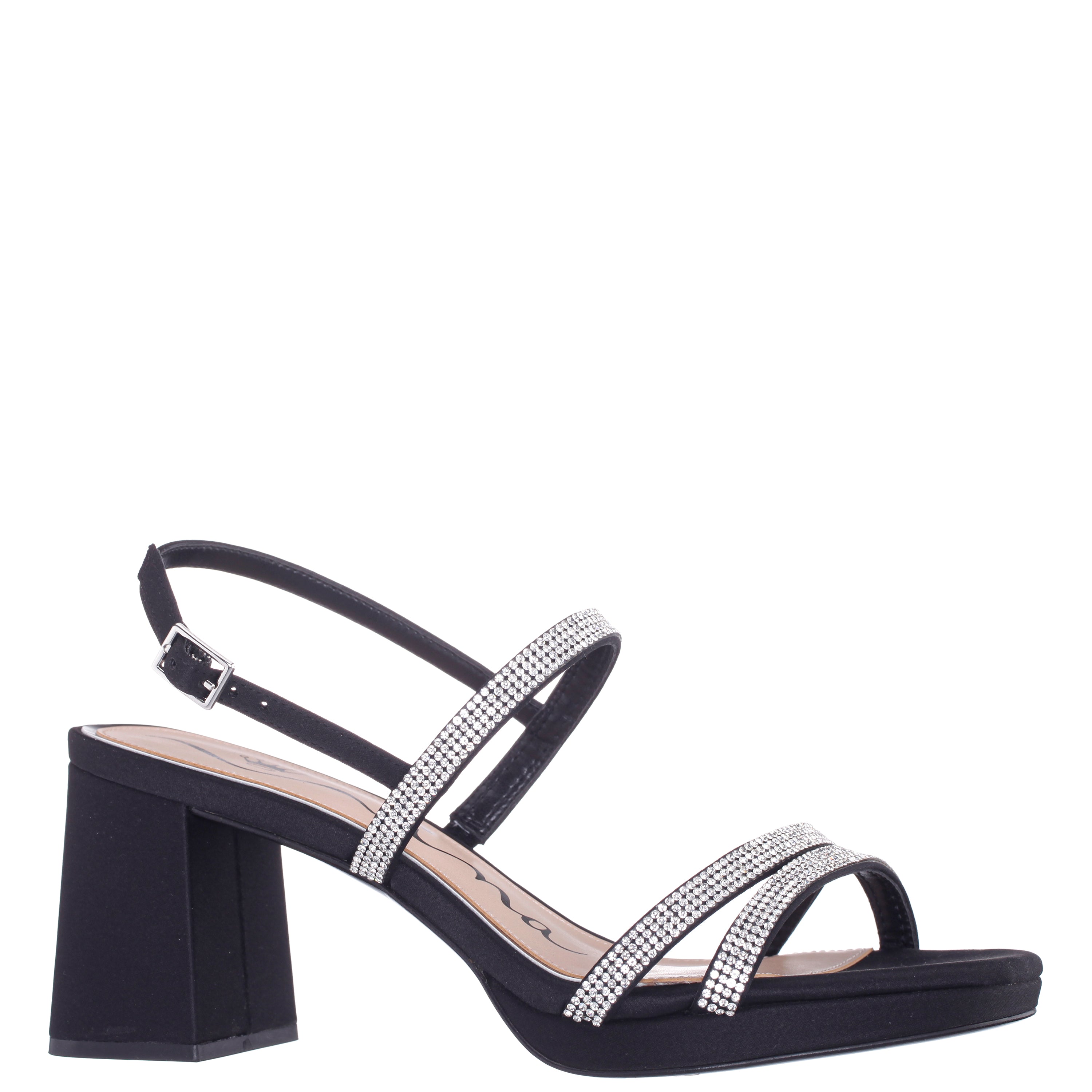 Womens Berna Black Satin Block-Heel Platform Sandals | Nina Shoes