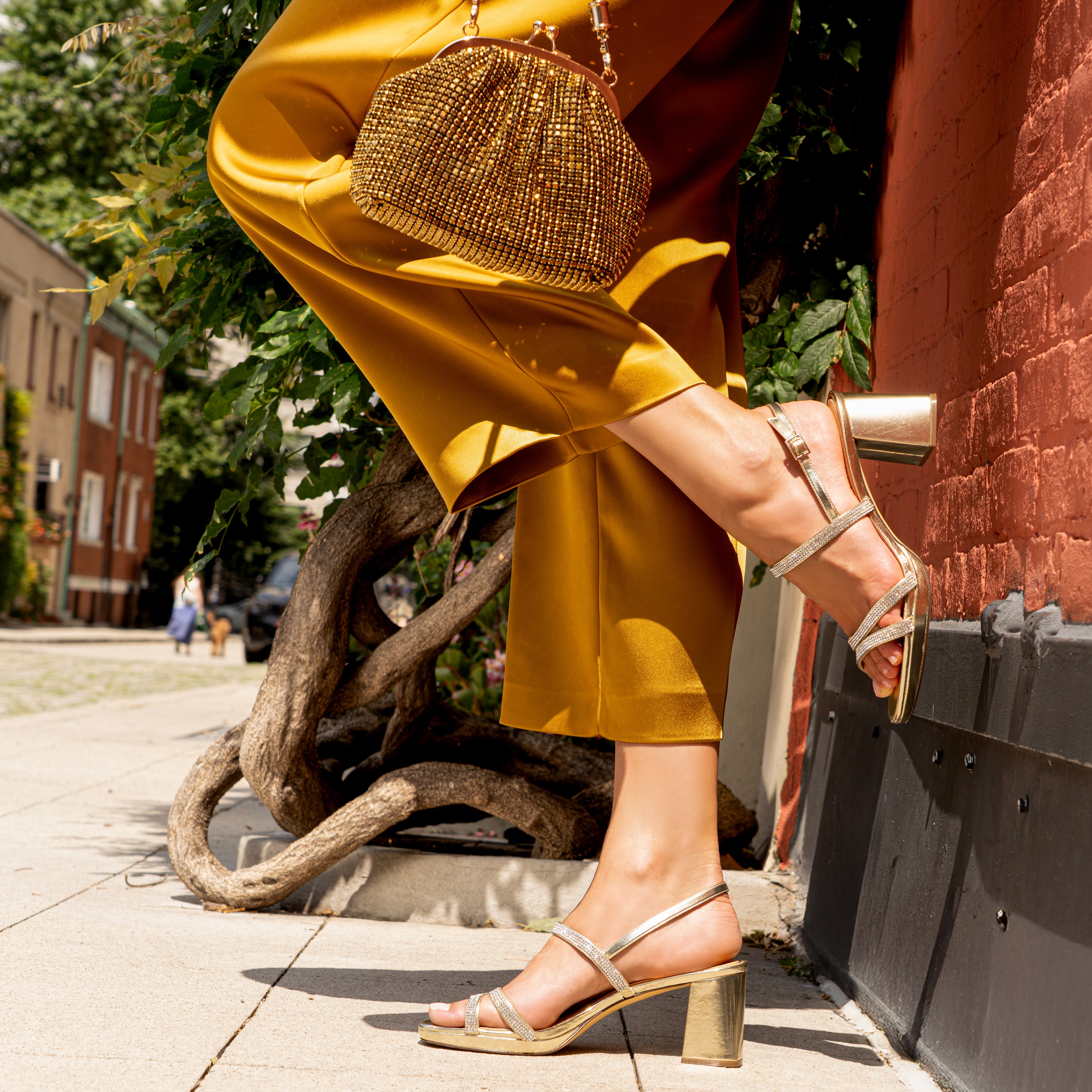 Womens Berna Platino Metallic Block-Heel Platform Sandals | Nina Shoes