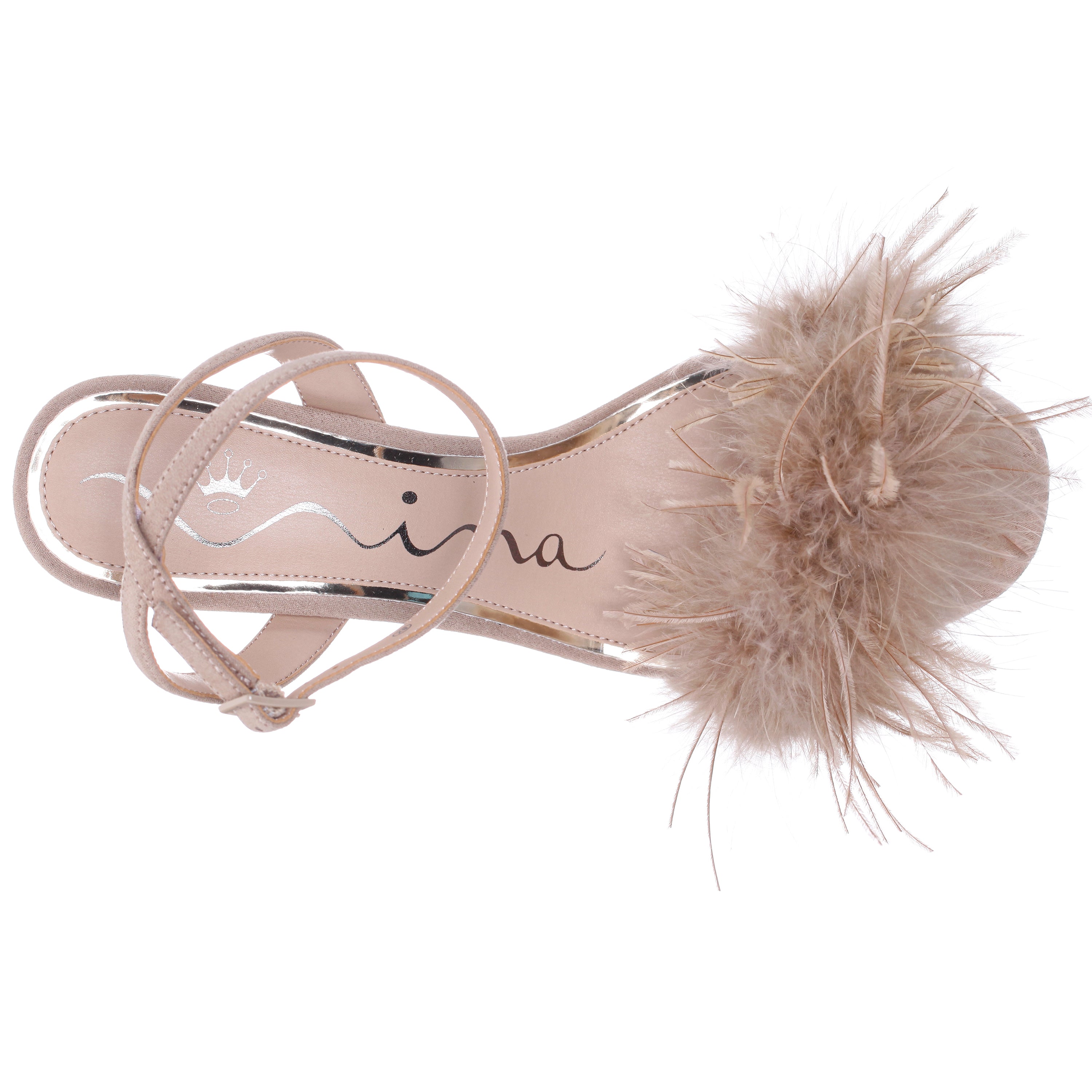Womens Bev Beige Ankle Strap Mid-Heel Sandals | Nina Shoes
