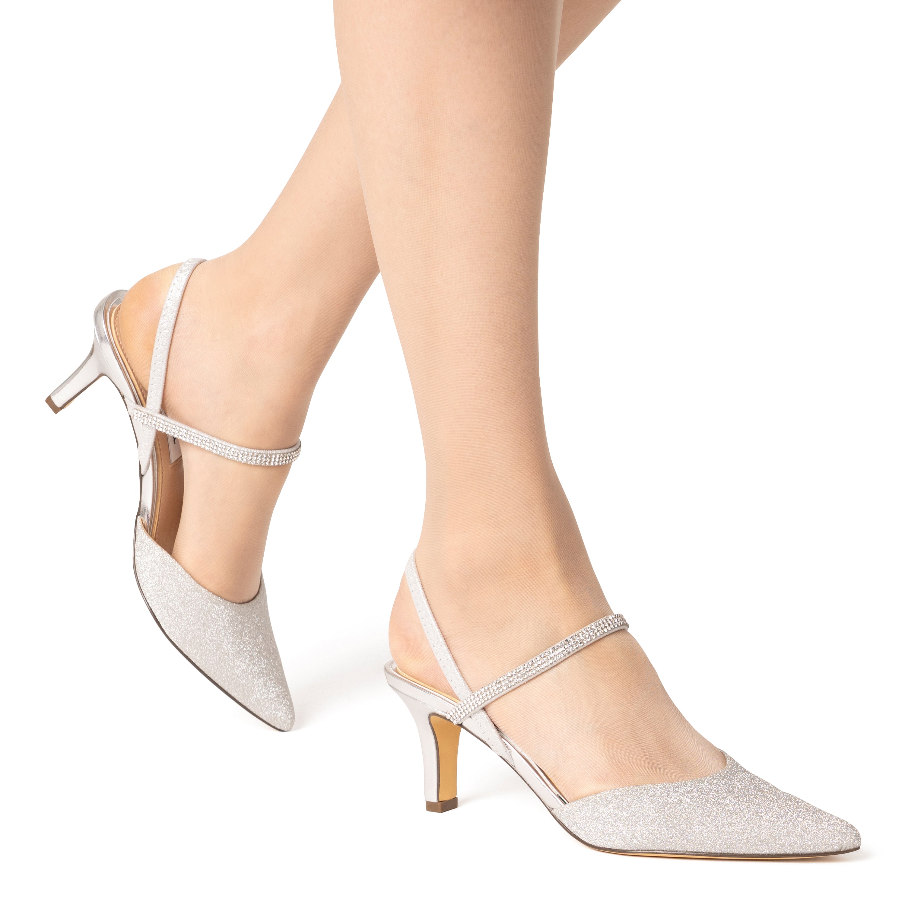 Womens Billie Silver Glitter Mid-Heel Pumps | Nina Shoes