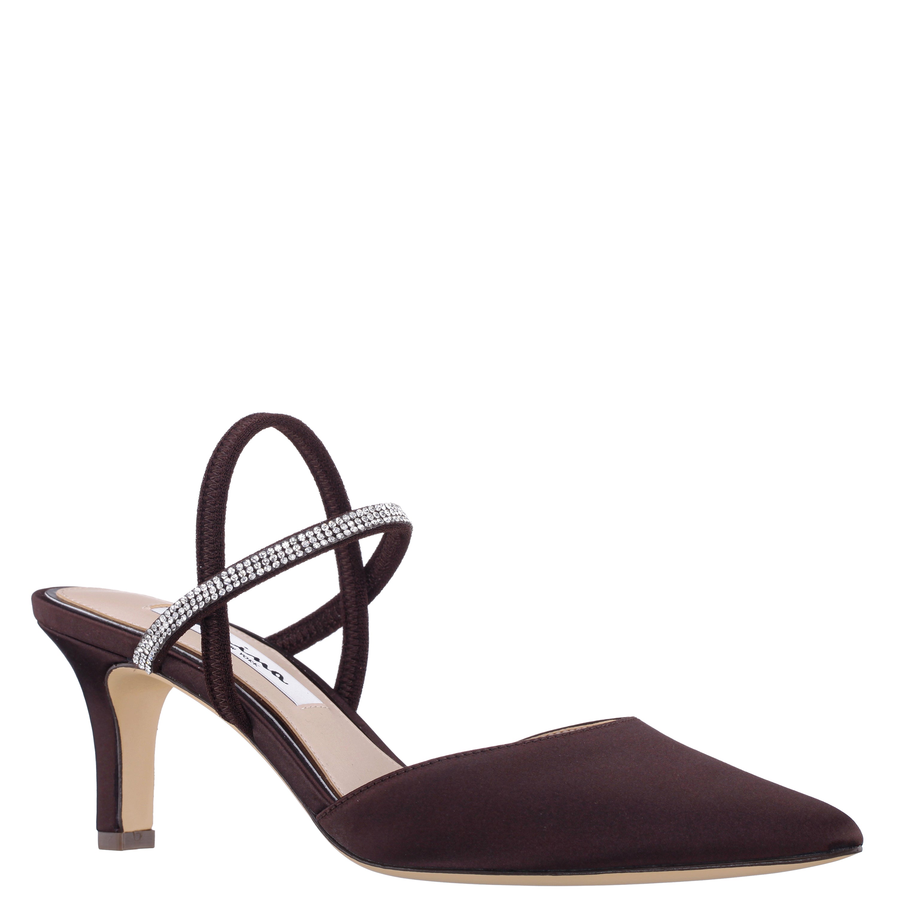 Womens Billie Brown Satin Mid-Heel Pumps | Nina Shoes
