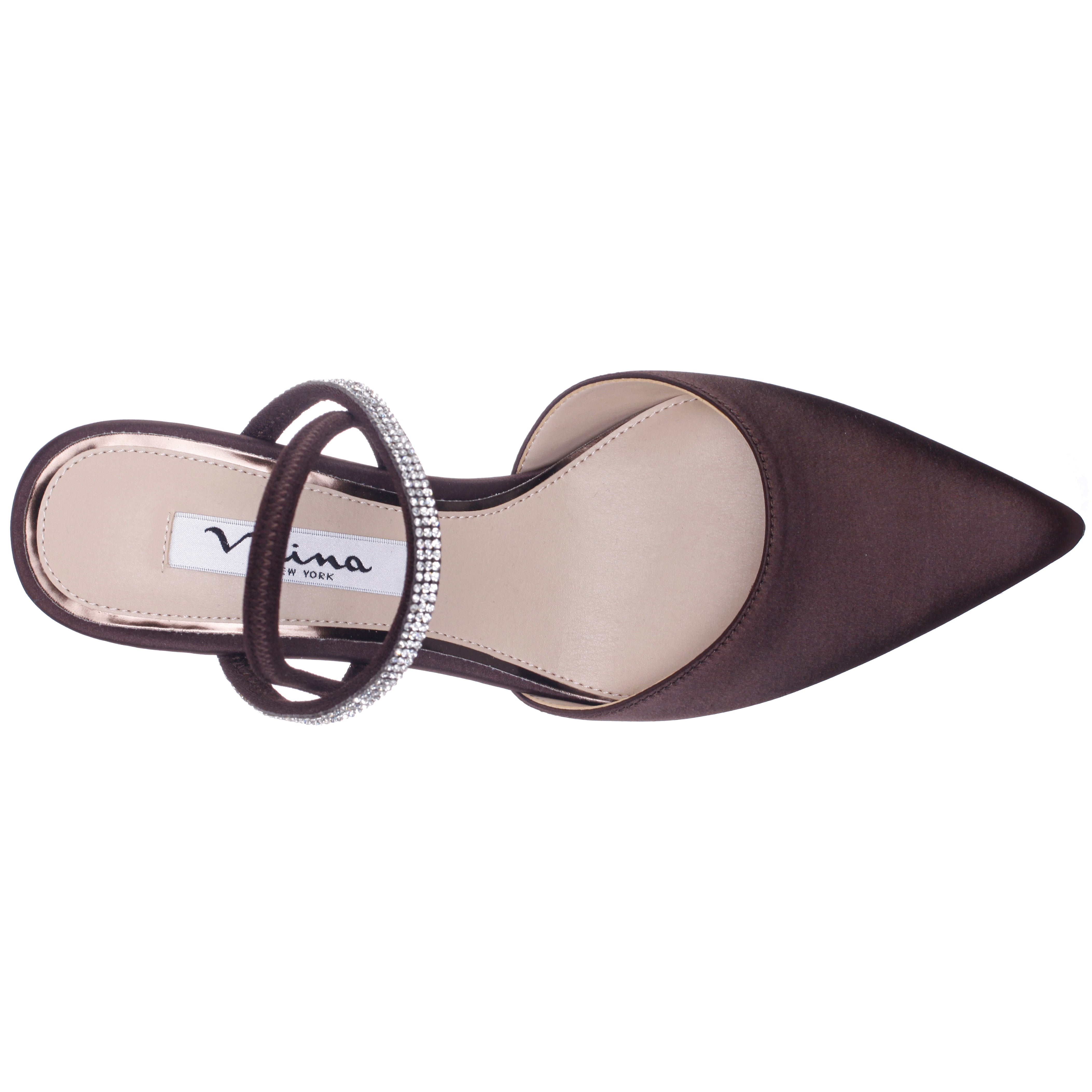 Womens Billie Brown Satin Mid-Heel Pumps | Nina Shoes