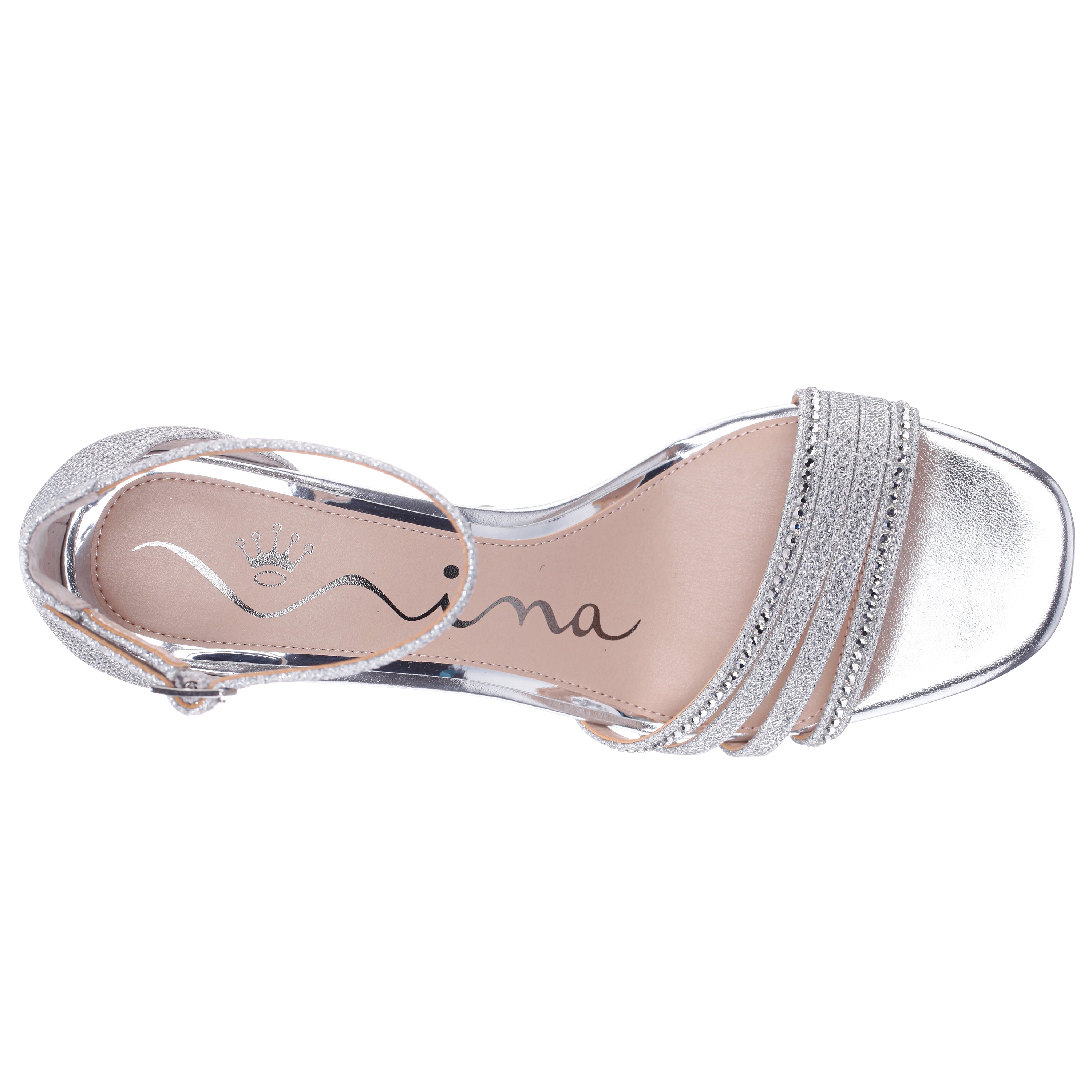 Womens Bostyn Silver Mid-Heel Sandals | Nina Shoes