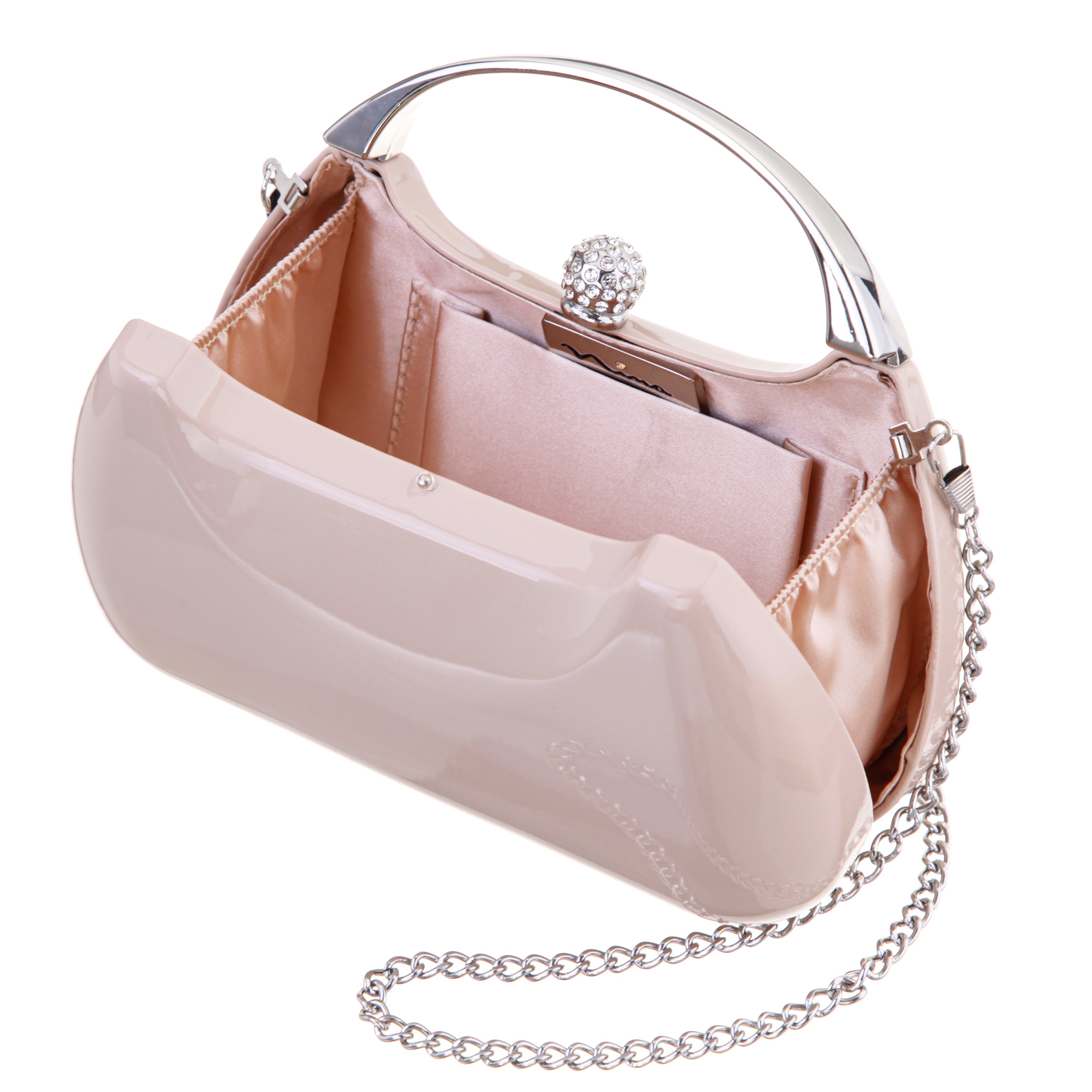 ★極美品 モラビト NINA ニナ ハンドバッグ ビジュー レザー アイボリー Womens Brando-B Beige Patent PU Minaudiere | Nina Shoes