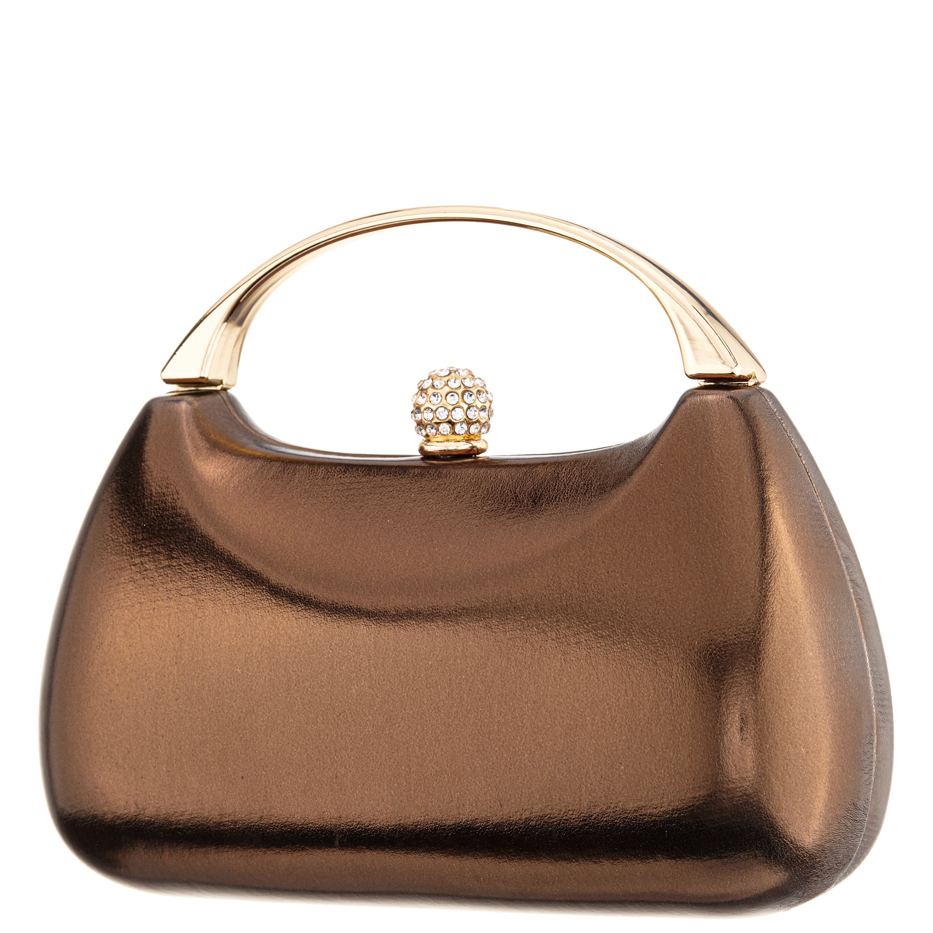 Womens Brando-M Brown Metallic Foil/Glass Crystal Minaudiere