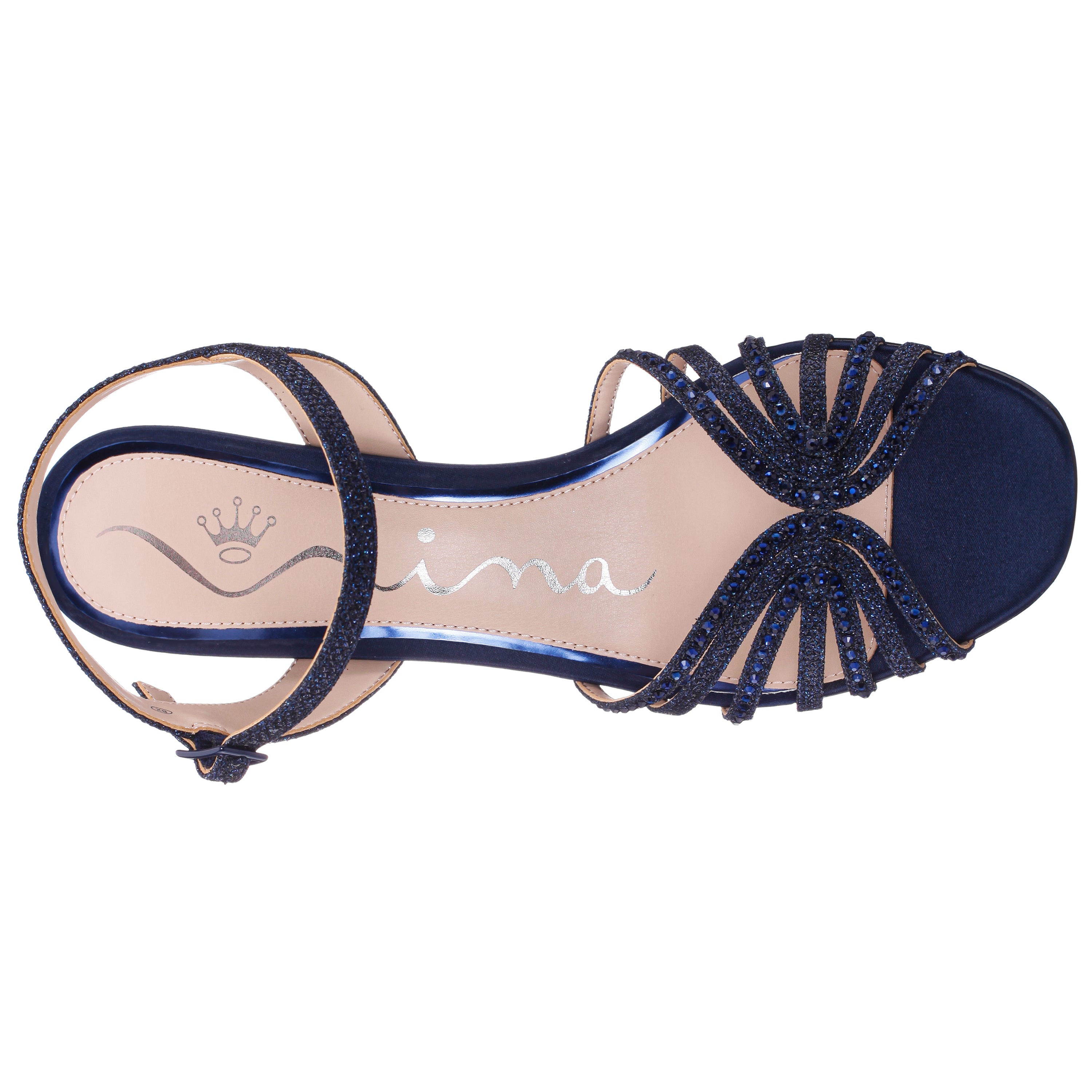 Womens Bryna Blue Ankle Strap Mid-Heel Sandals | Nina Shoes