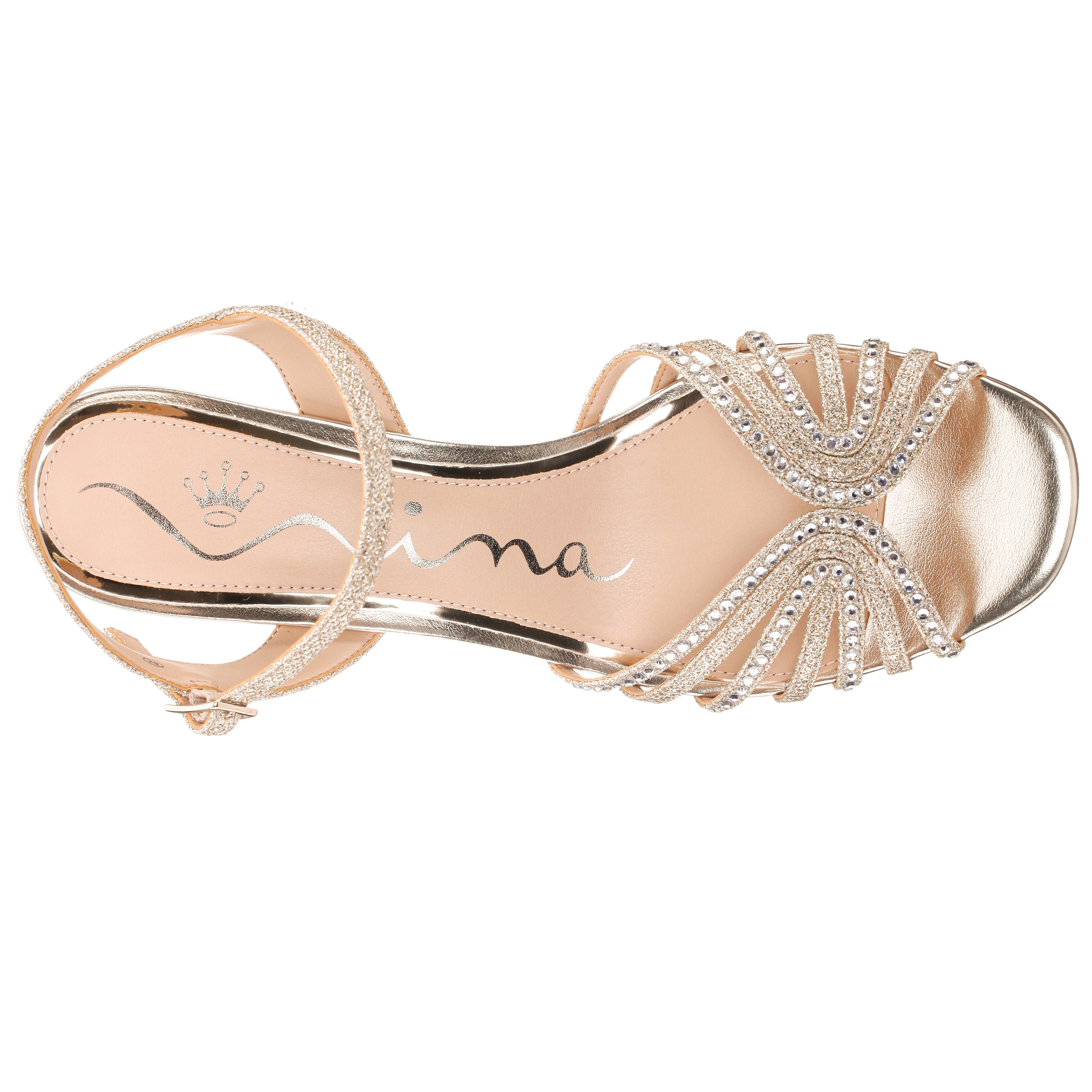 Womens Bryna Soft Platino Ankle Strap Mid-Heel Sandals | Nina Shoes