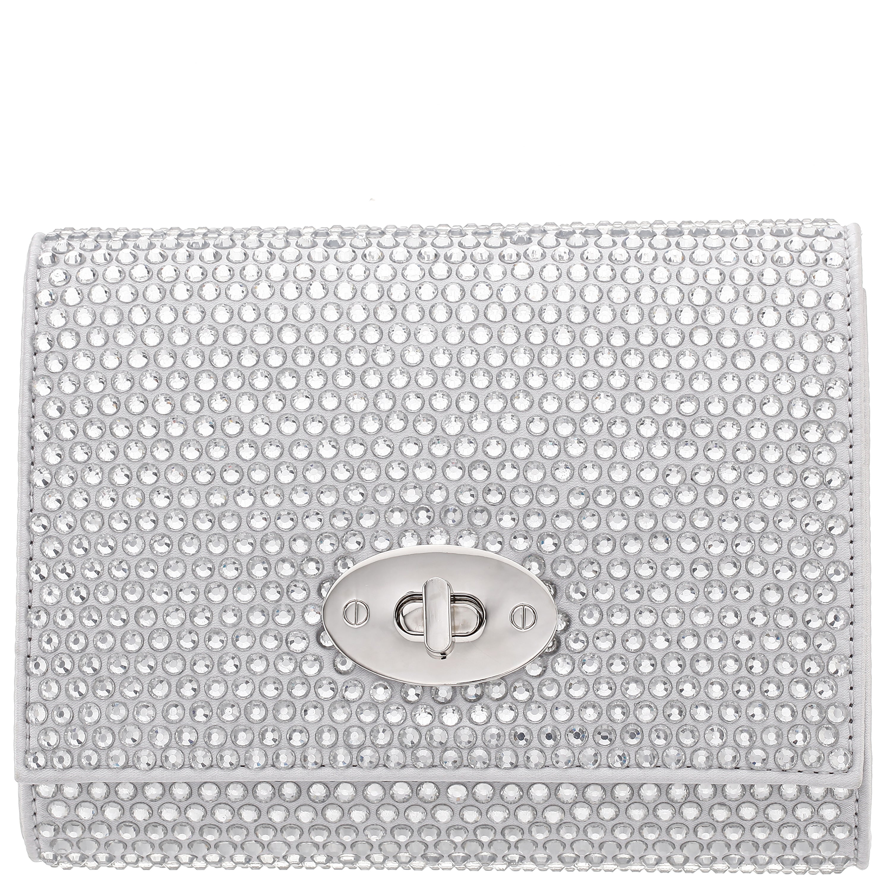 Womens Cilian Silver Glass Crystal Flap Clutch | Nina Shoes