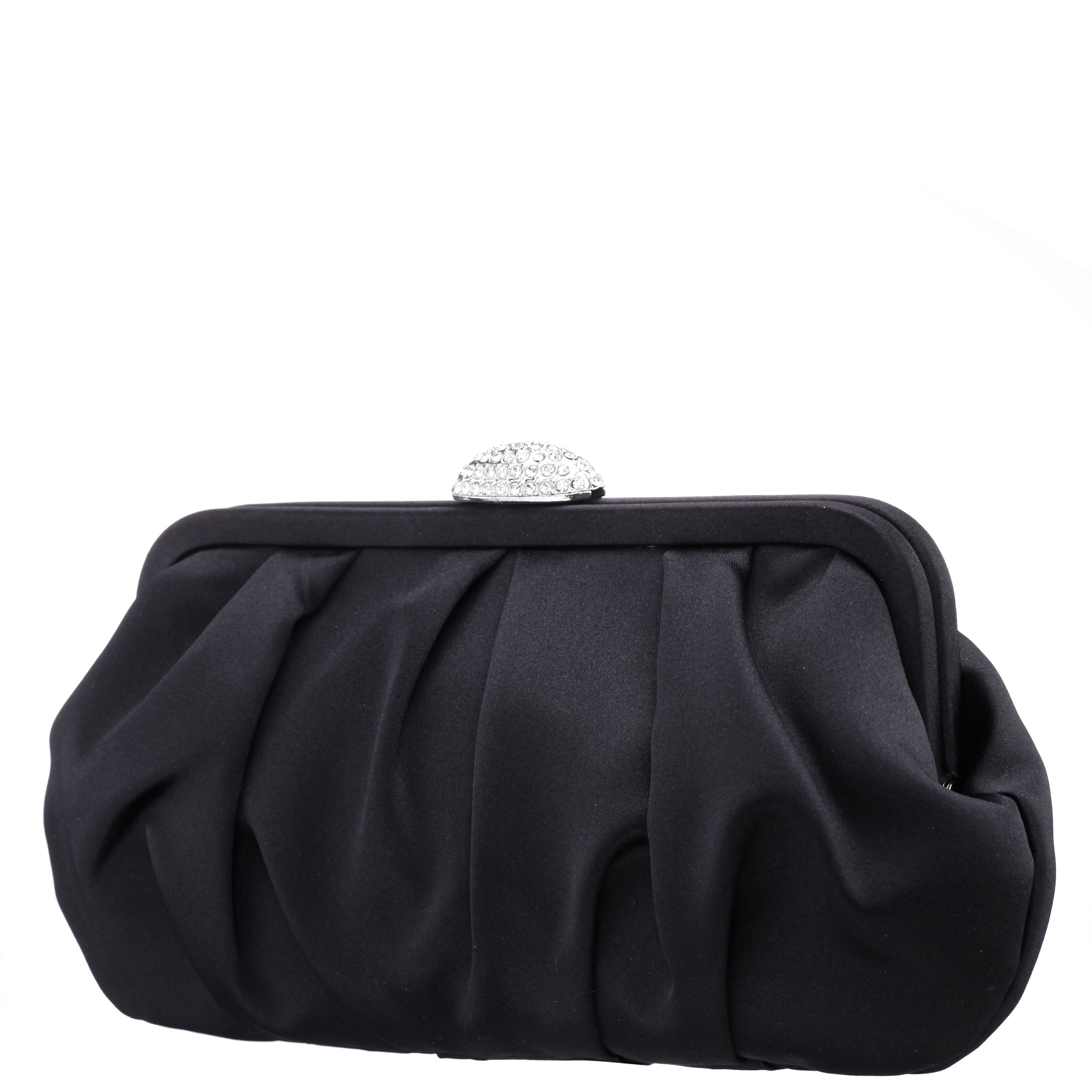 Womens Concord Black Pleated Frame Clutch With Crystal Clasp