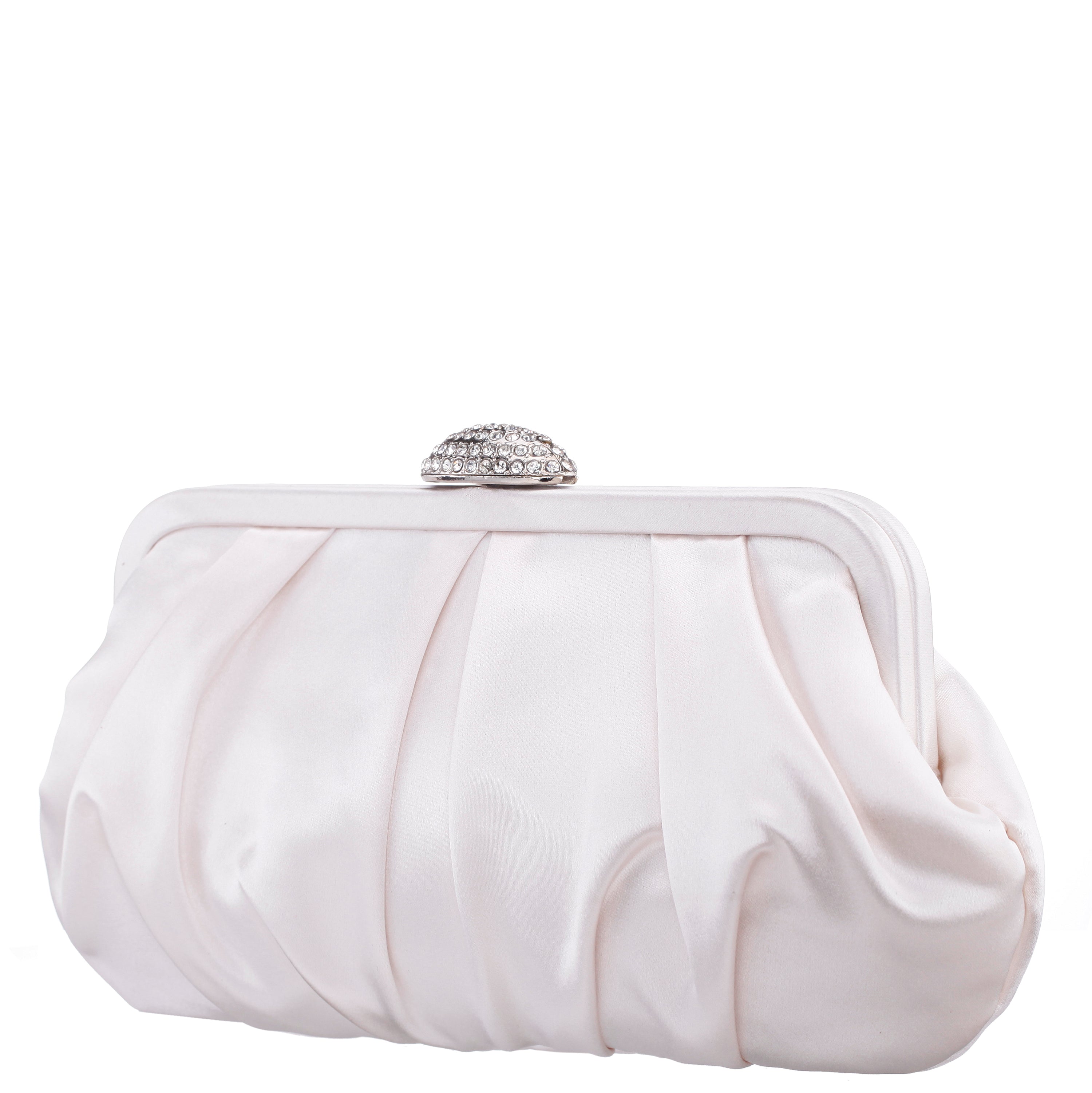 Womens Concord Ivory Pleated Frame Clutch With Crystal Clasp