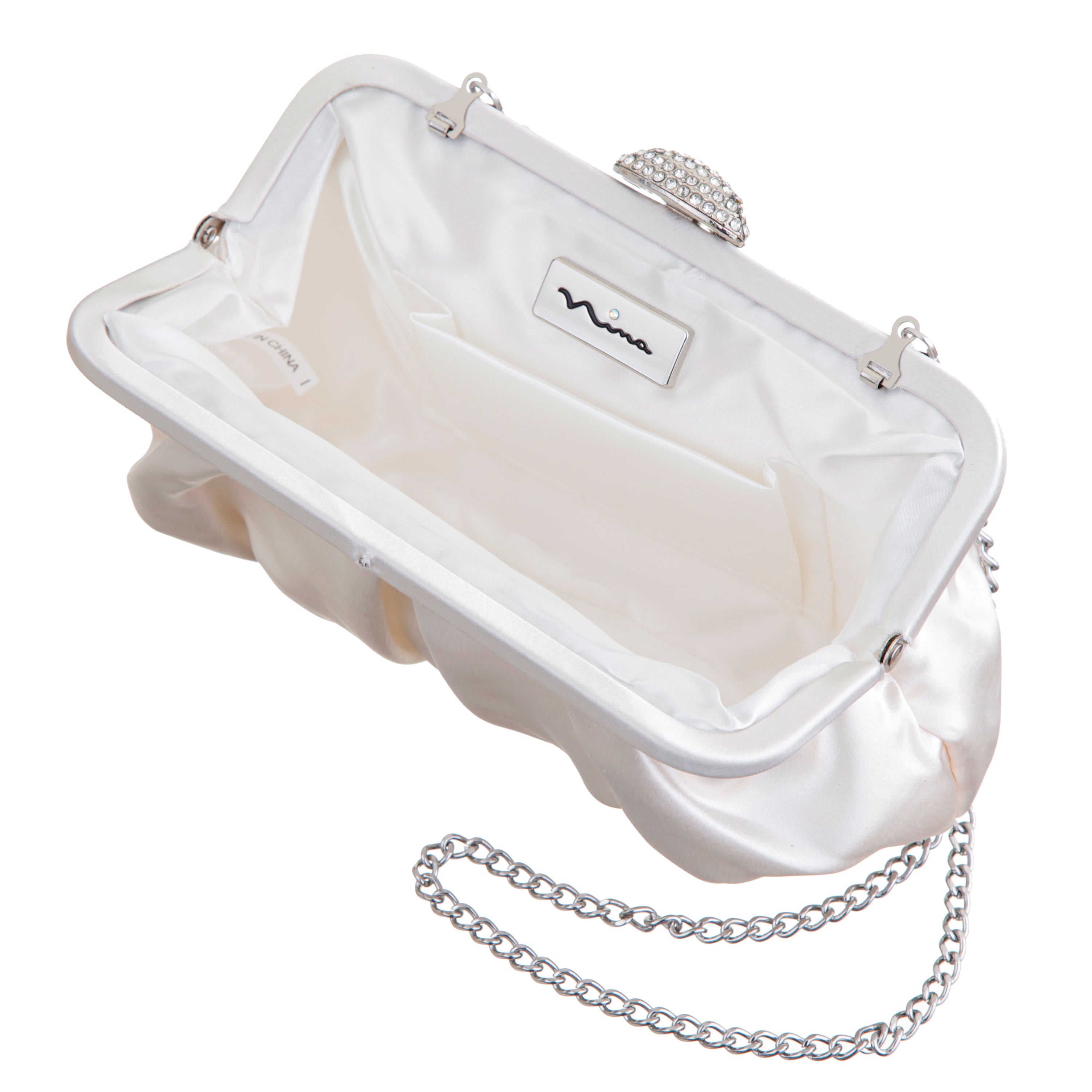 Womens Concord Ivory Pleated Frame Clutch With Crystal Clasp
