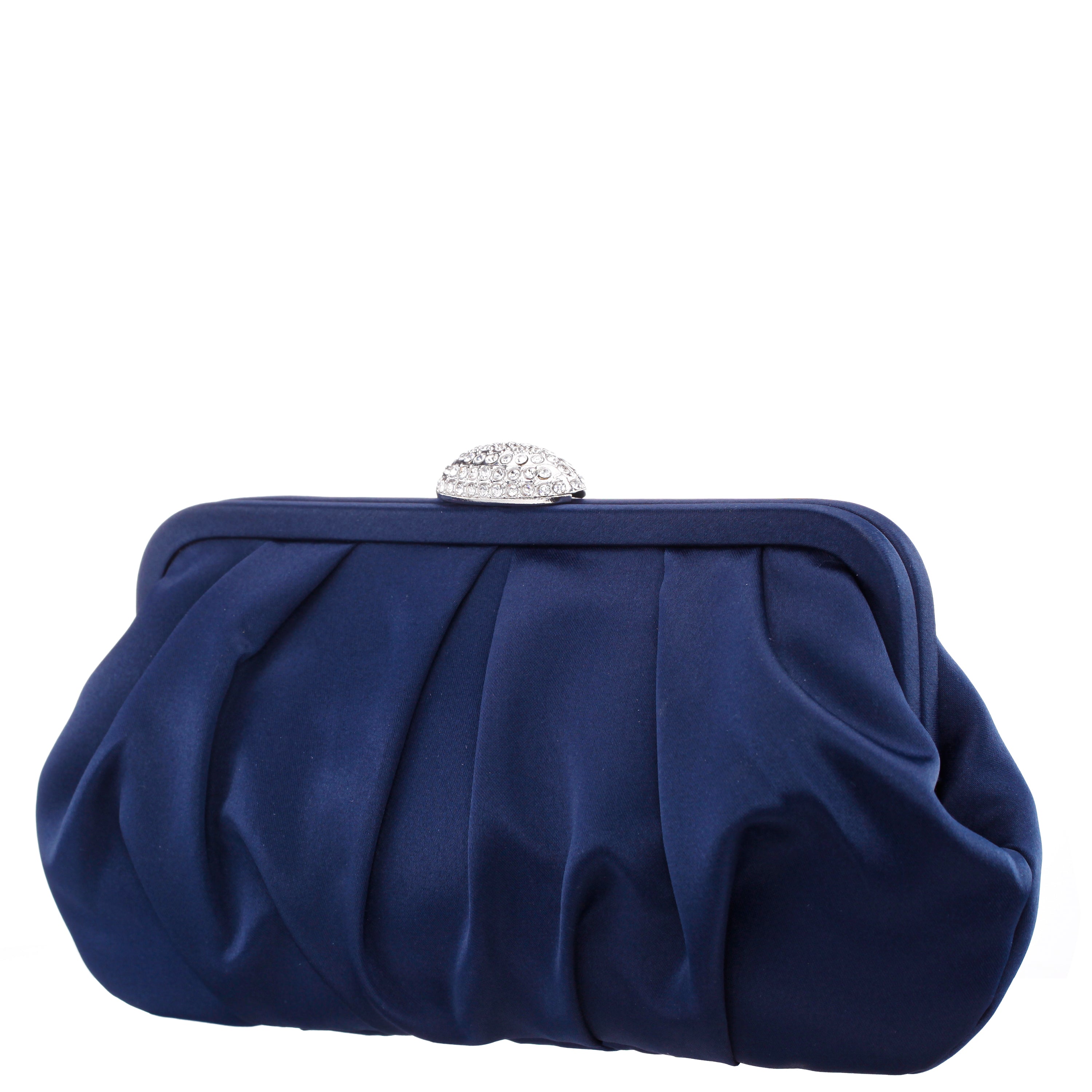 Womens Concord Navy Pleated Frame Clutch With Crystal Clasp | Nina