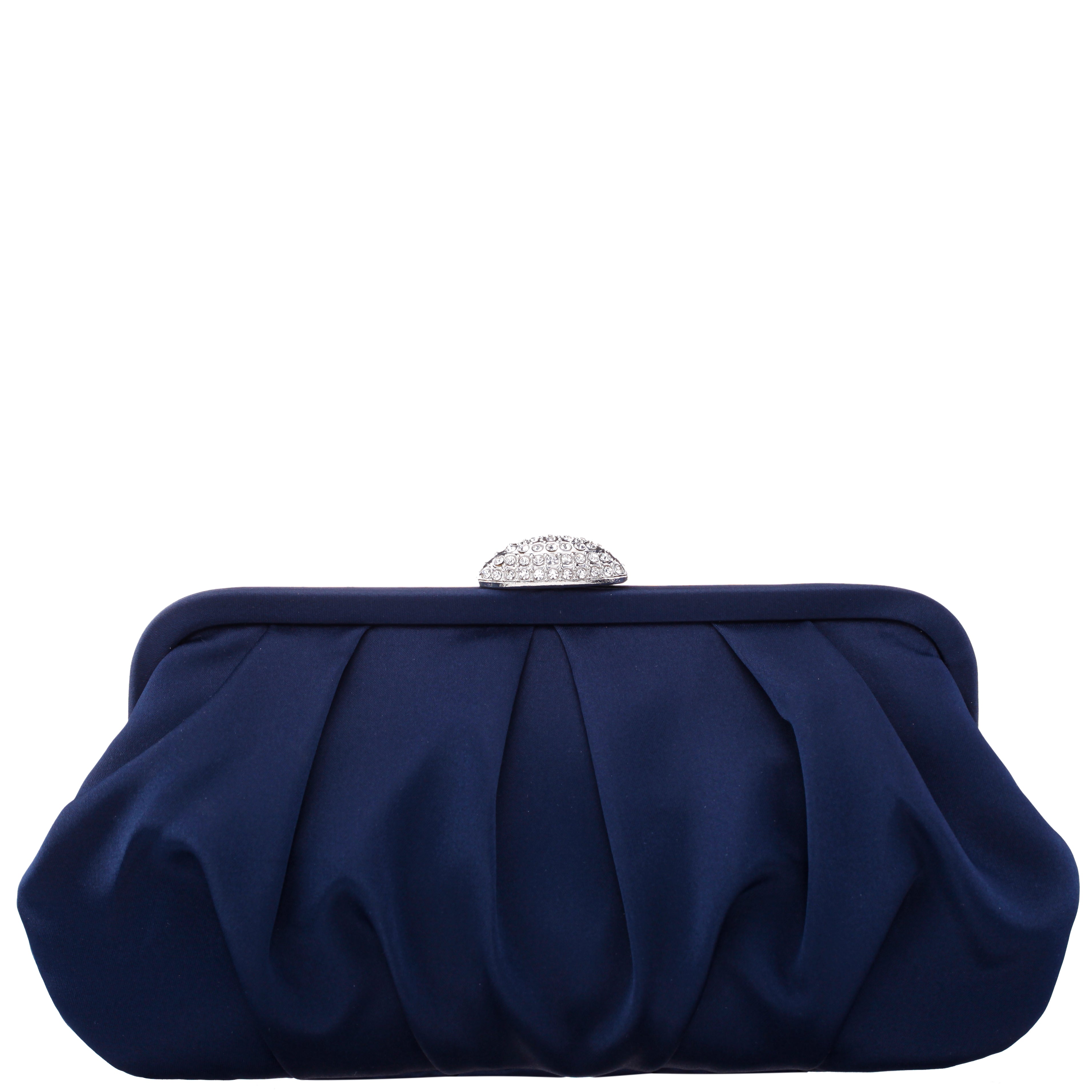 Womens Concord Navy Pleated Frame Clutch With Crystal Clasp | Nina