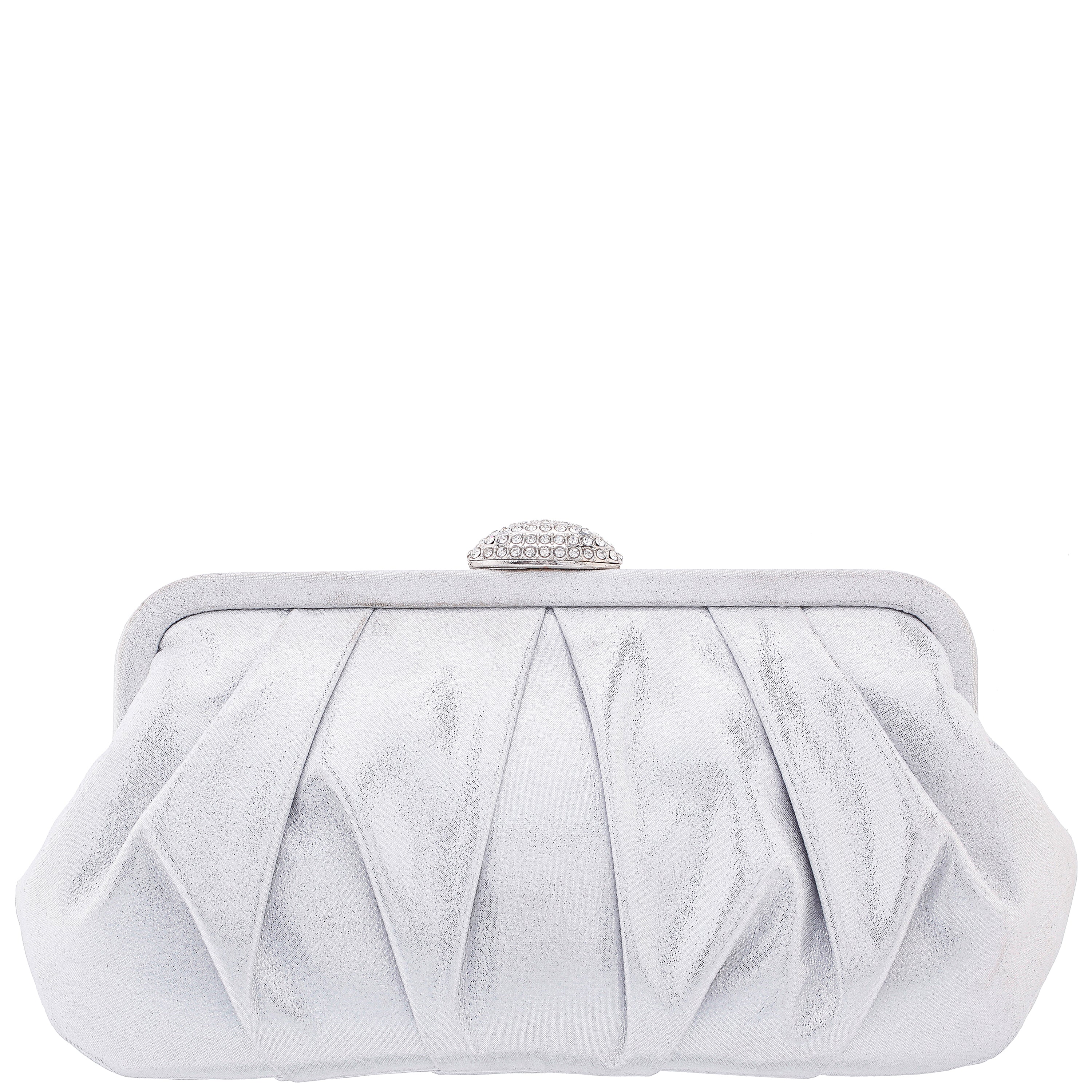 Womens Concord True Silver Pleated Frame Clutch With Crystal Clasp