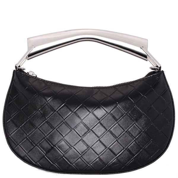 Womens Cory Black Metallic Faux Woven PU Handle Bag | Nina Shoes