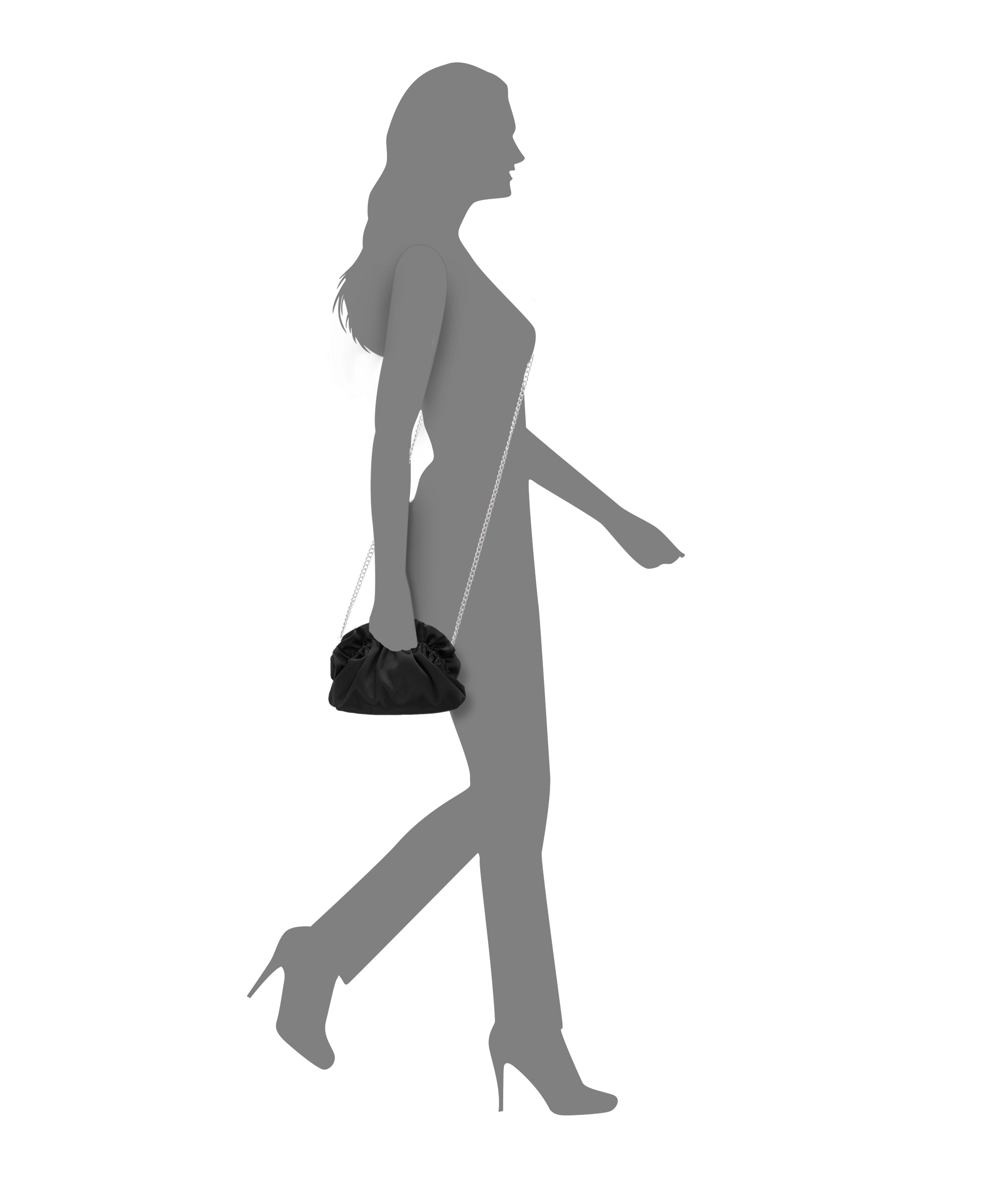 Womens Cristy Black Satin Gathered Crossbody Pouch Bag | Nina Shoes