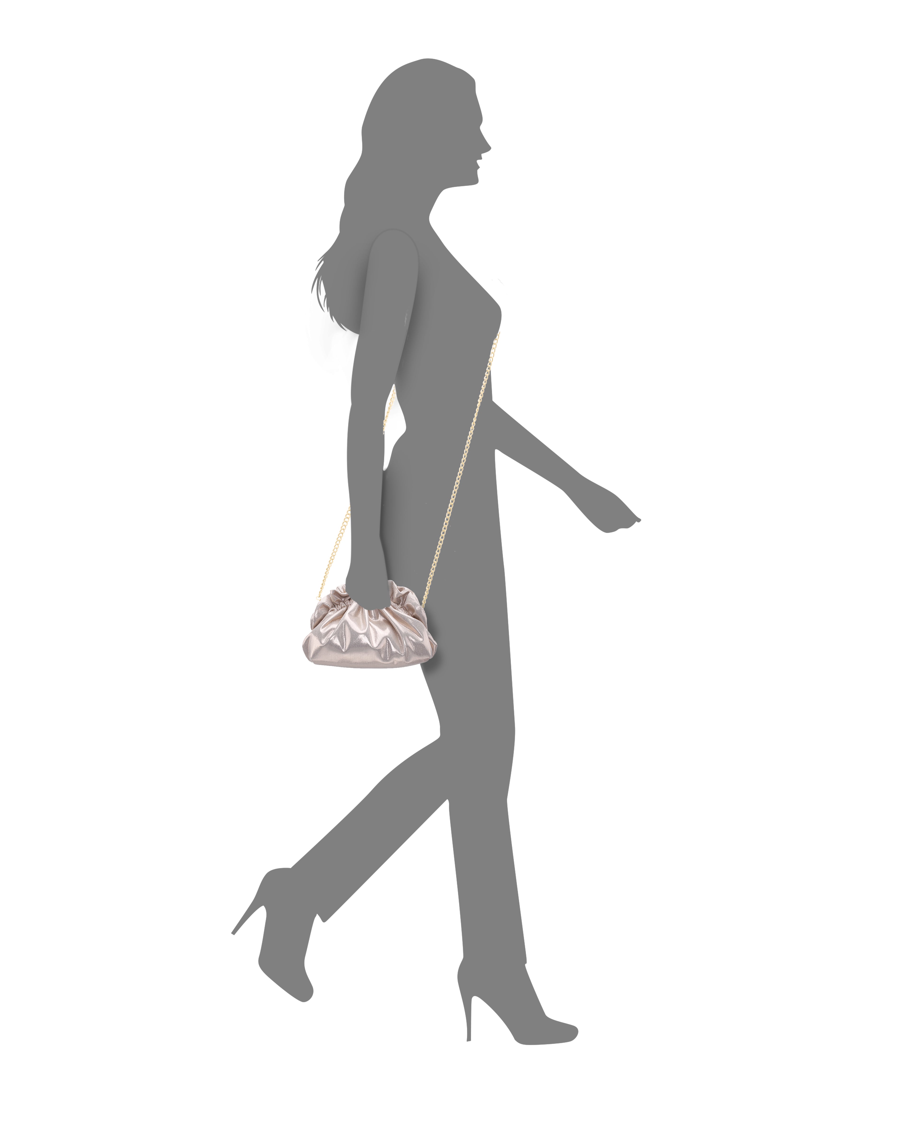 Womens Cristy Platino Metallic Gathered Crossbody Pouch Bag | Nina