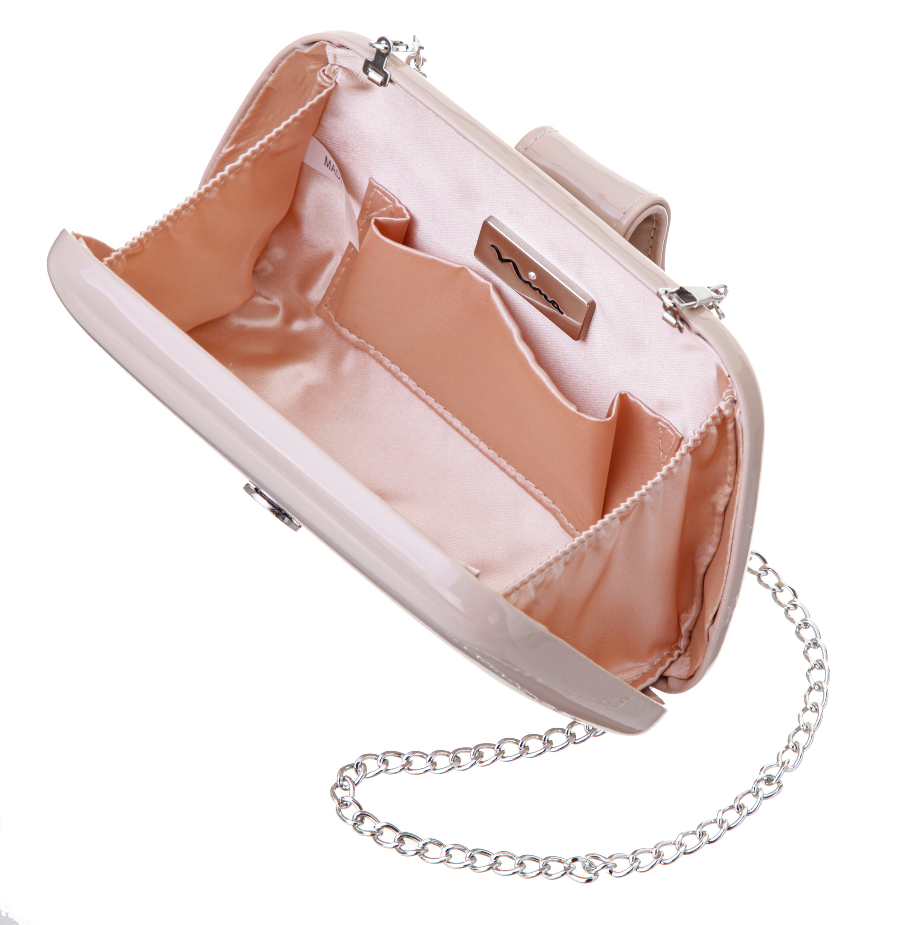 小物 nina Womens Danni Beige Patent PU/Glass Crystal Minaudiere | Nina Shoes