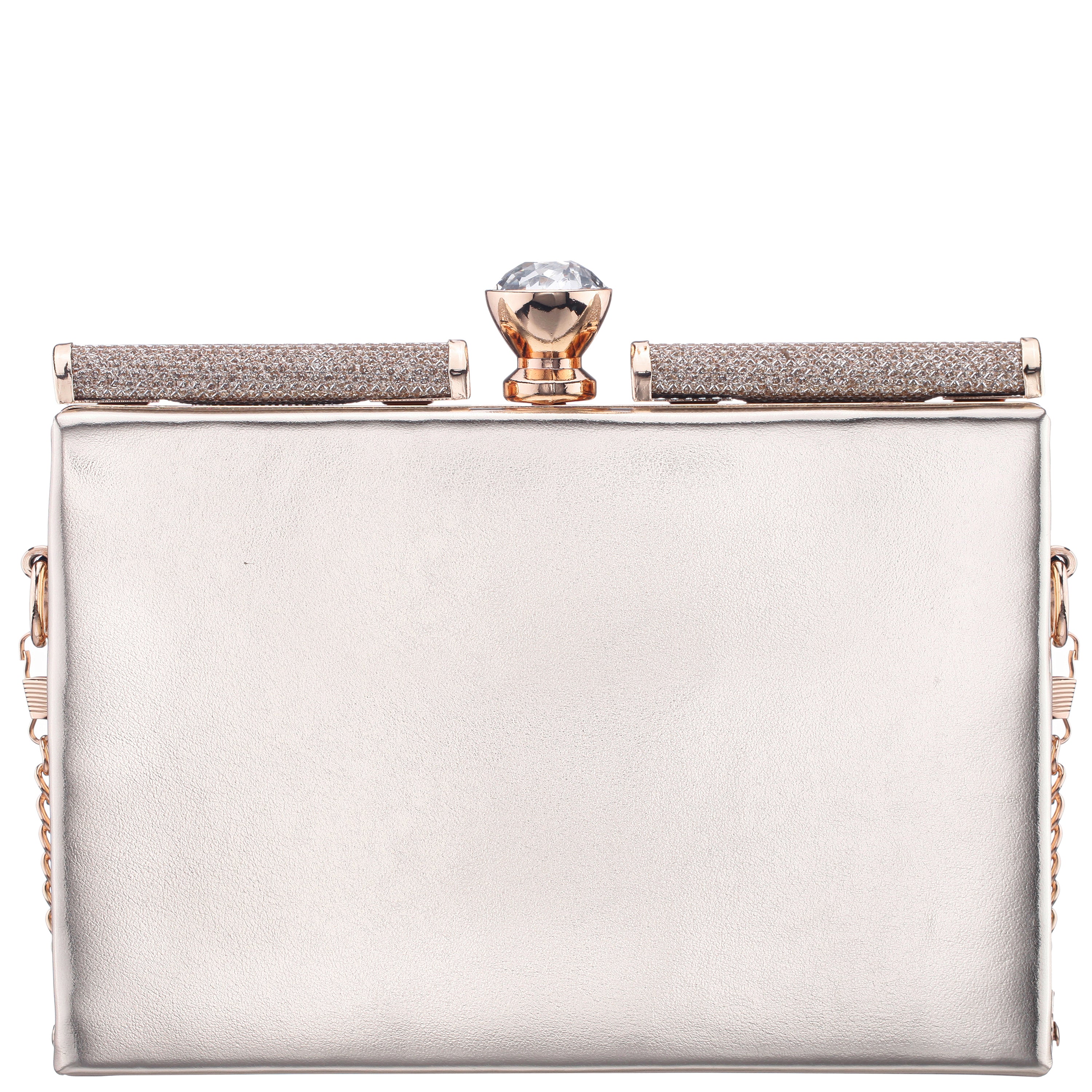 Womens Darby Platino Met Foil PU Frame Clutch | Nina Shoes