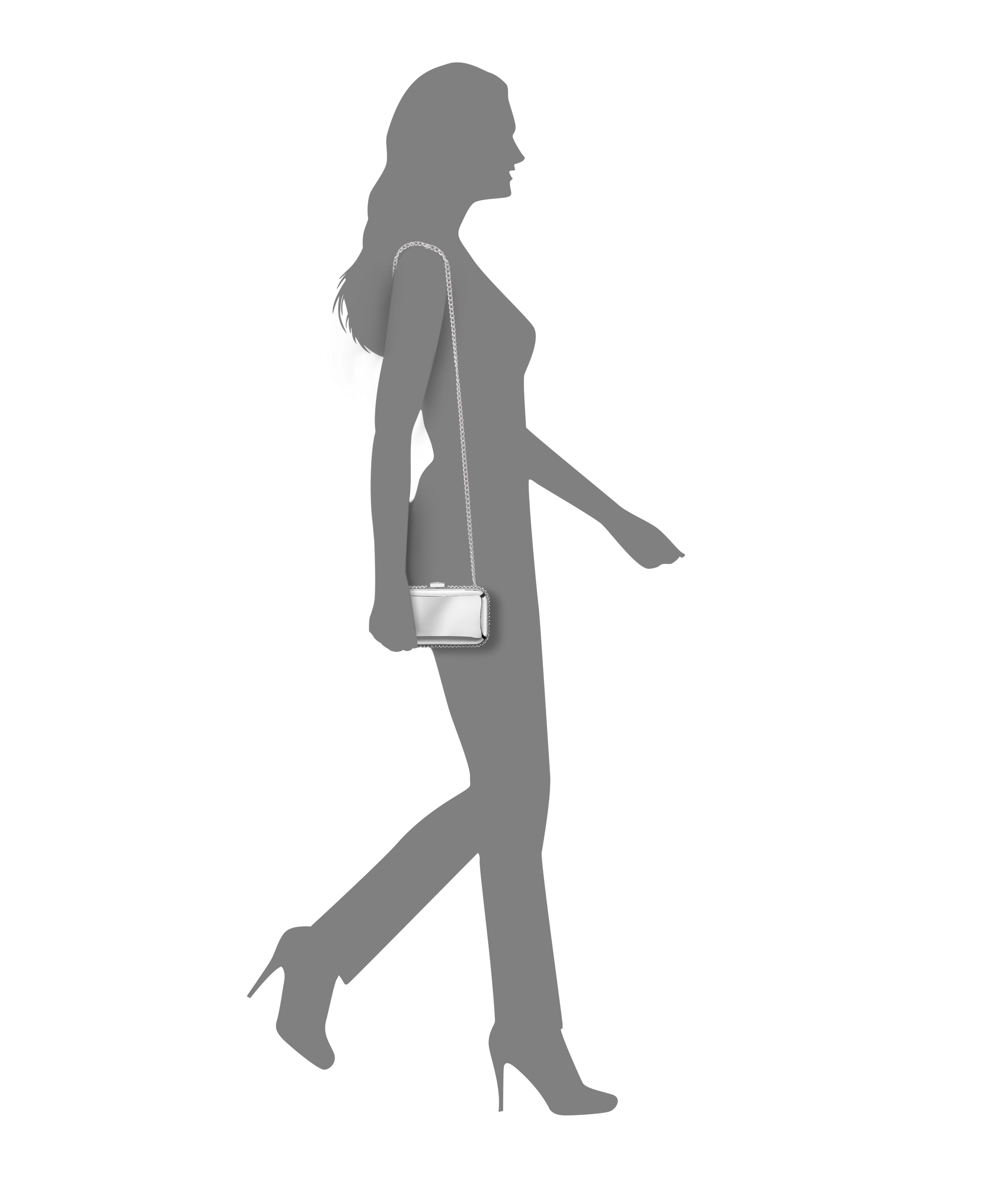 Womens Dorsey Silver Metallic Minaudiere W/Crystal Adorned Edge